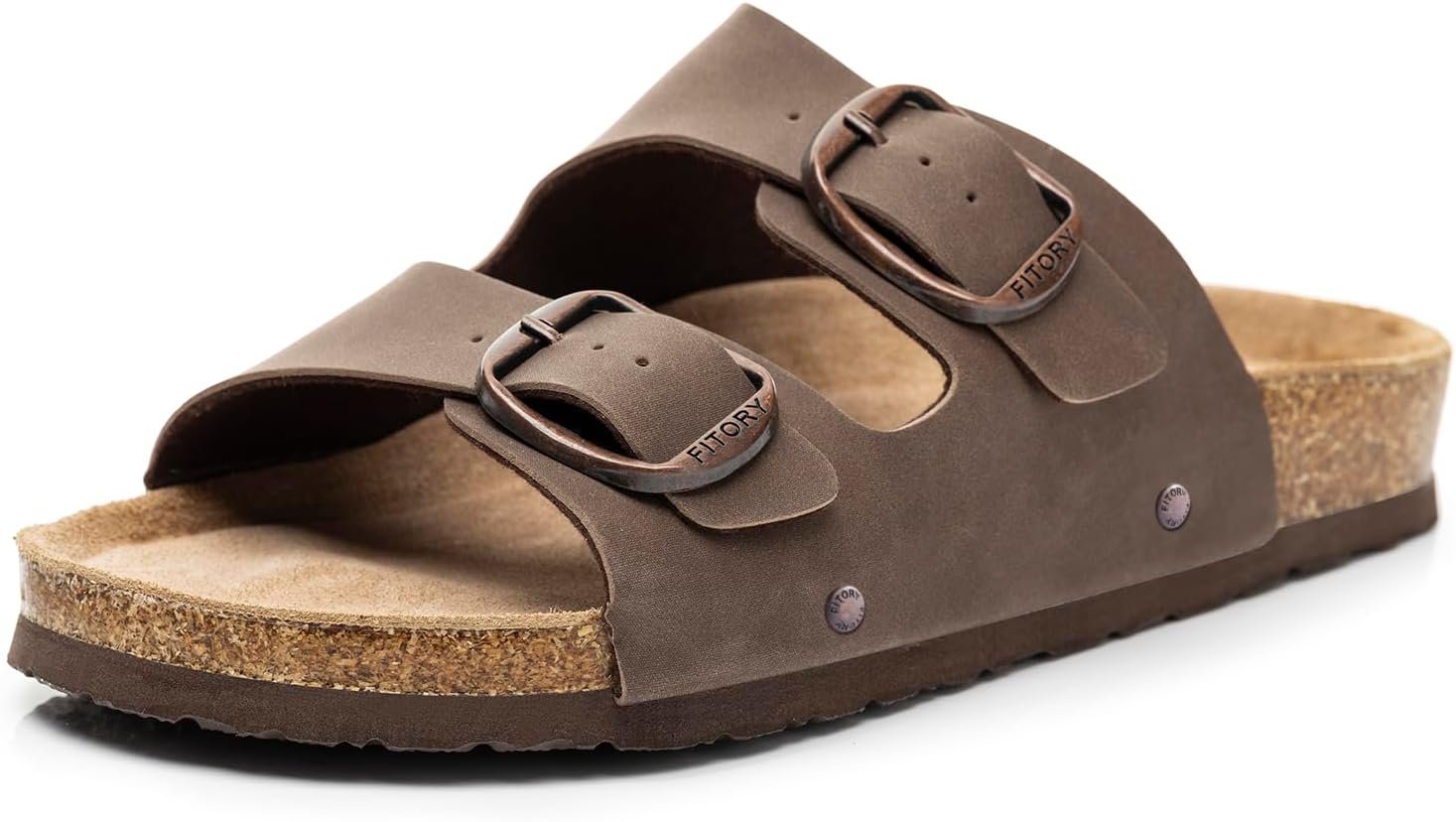 FITORY Womens Flat Sandals with Cork Footbed,Open Toe Arch Support Slides | Adjustable Buckles Straps,Casual,Comfortable,Slip-on Slippers,Indoor and Outdoor,Beach,Summer,Vacation