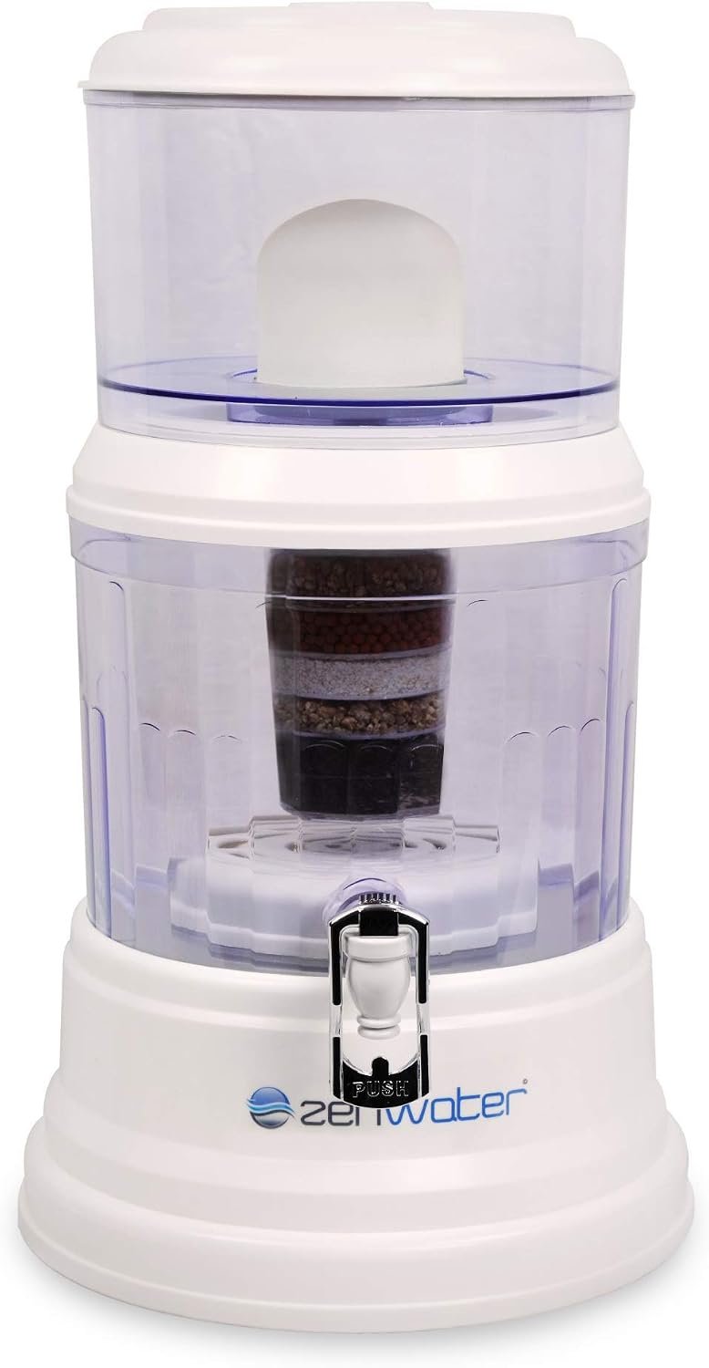 ZENWATER 4-Gallon Countertop Gravity Water Filter System – Portable Alkaline Filtration System – Enjoy Clean and Mineral-Rich Hydration At Home, Office, or Travel