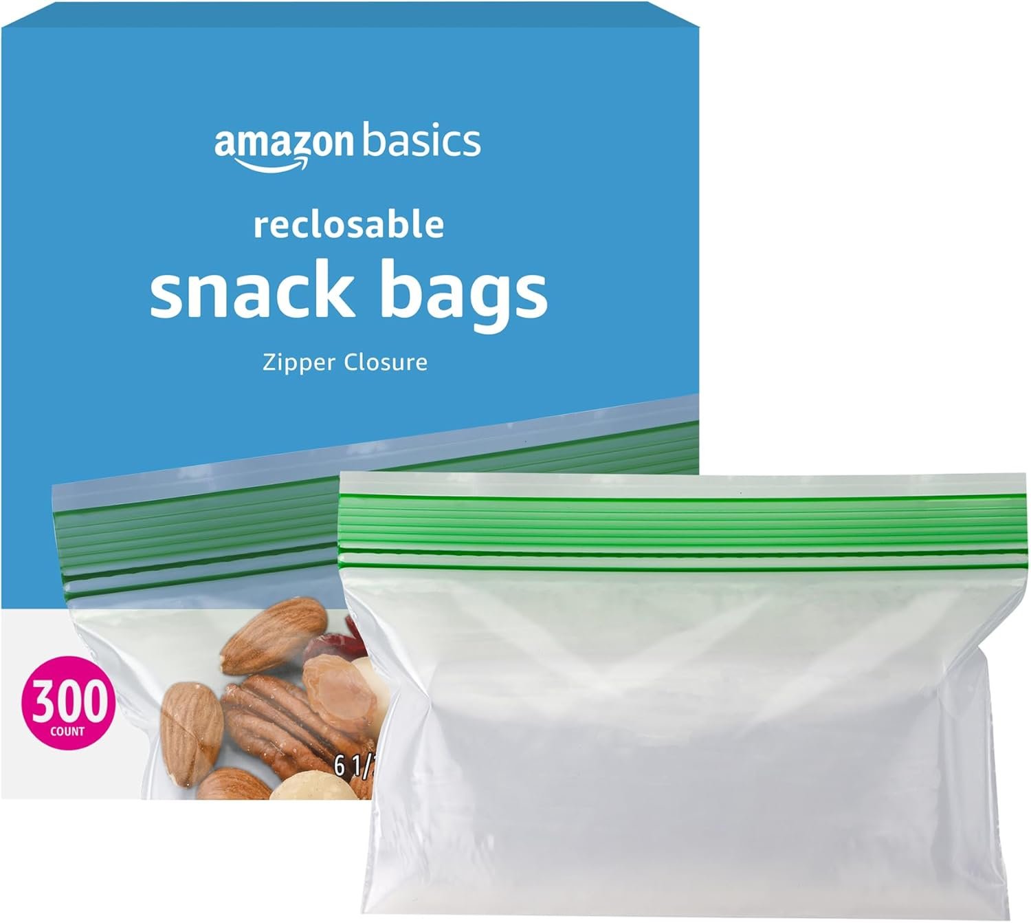 Amazon Basics Reclosable Food Storage Snack Bags, 300 Count