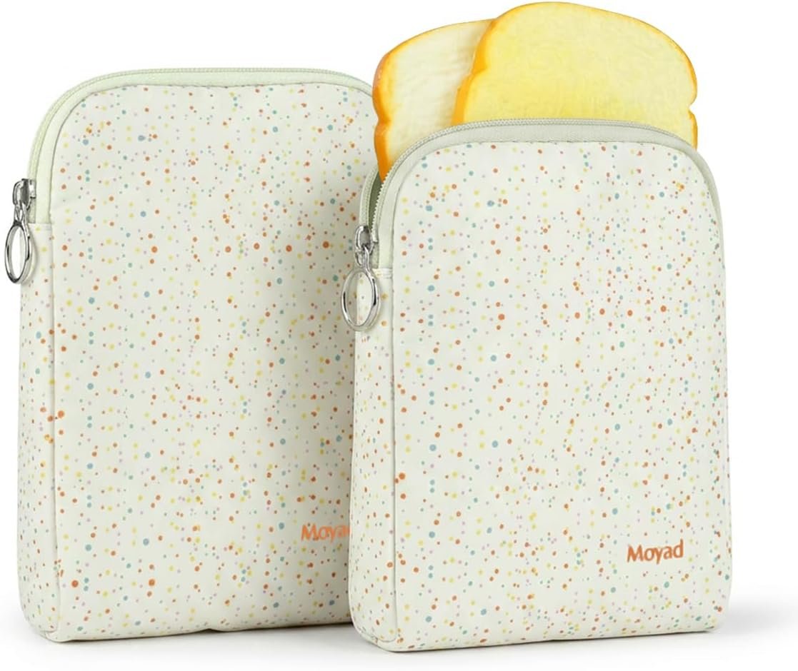 Moyad 2 Pack Insulated Sandwich Bags, Small Insulated Lunch Bag Snack Pouch | BPA Free Food Cooler with Zipper, Compact Reusable Sandwich Pouch for Picnic, Travel, Office, for Men & Women, Beige