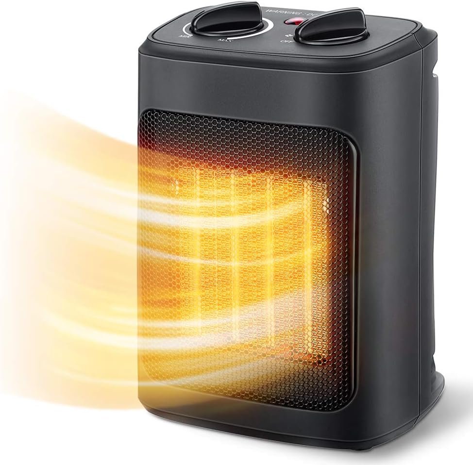 Space Heater, 1500W Electric Heaters Indoor Portable with Thermostat | PTC Fast Heating Ceramic Room Small Heater with Heating and Fan Modes for Bedroom, Office and Indoor Use