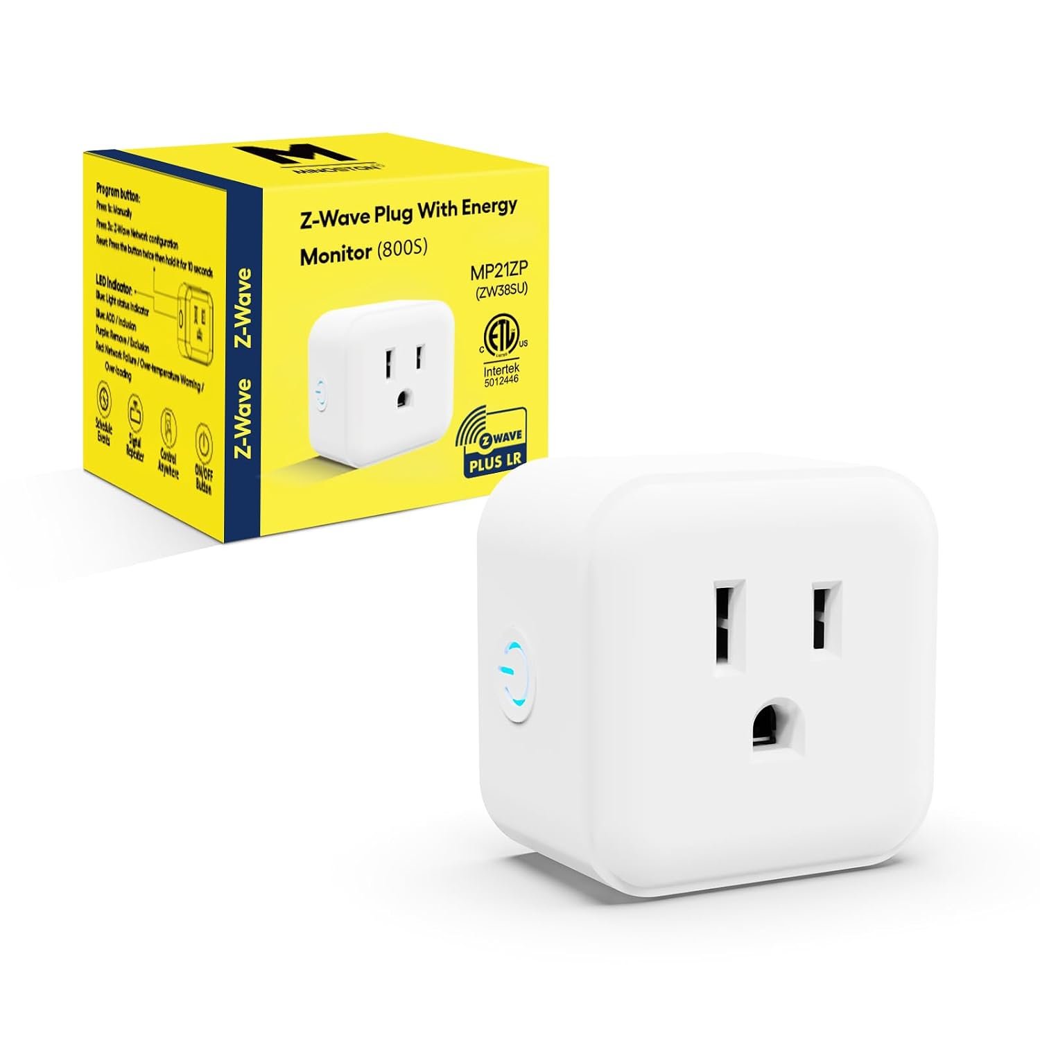 Zwave Plug Energy Monitor, 800 Series Zwave Outlet, Built-in Repeater Range Extender, Z-Wave Hub Required, Alexa and Google Assistant Compatible (MP21ZP)