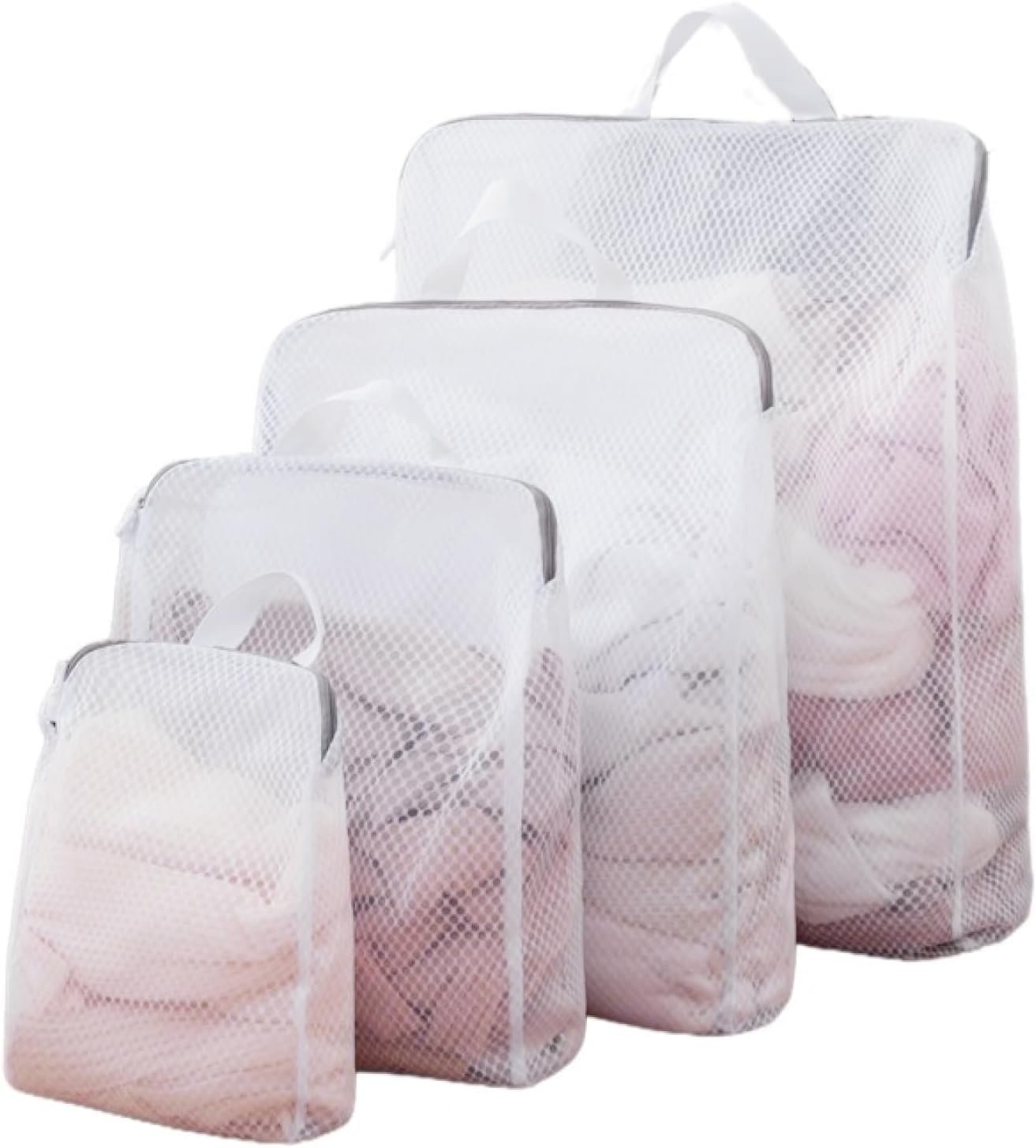 GWT 4Pcs 3D Mesh Laundry Bags with Hanging Handles (S/M/L/XL) – Durable Zippered Wash Bags for Delicates, Shoes & Bulk Clothes – Space-Saving Foldable Design