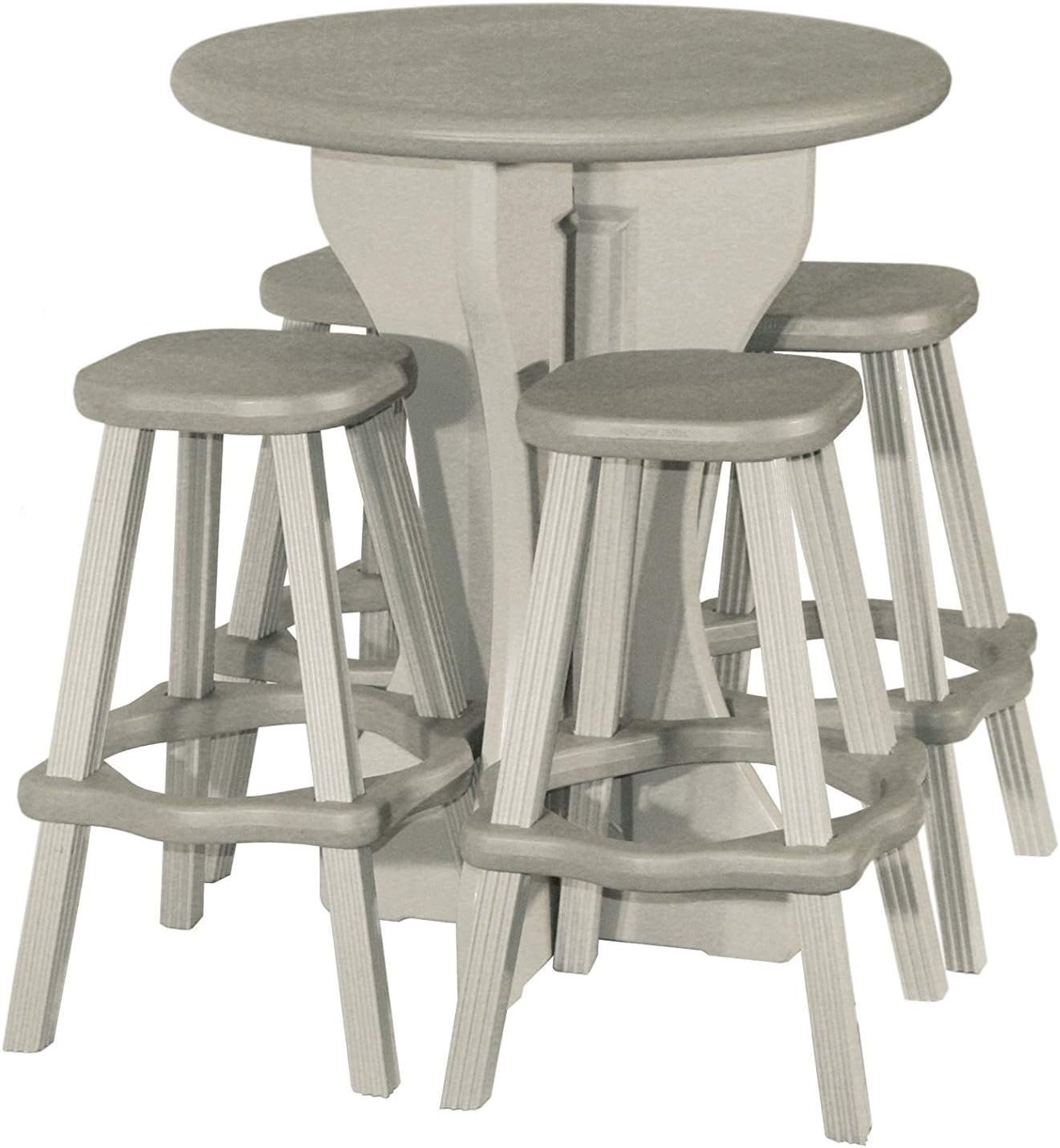 Patio Table Set with Four Barstools – Warm Grey Base with Grey Accents – Perfect for Patio and Outdoor Spaces. Hardware Free Easy Assembly. Proudly Made in USA