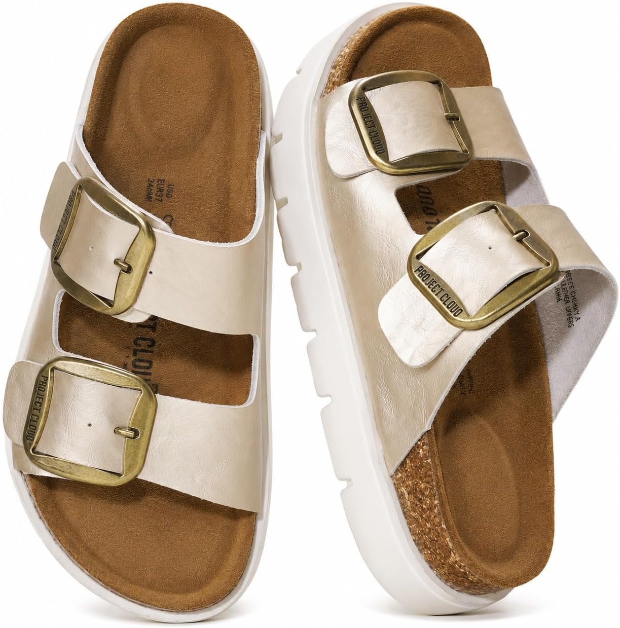 Project Cloud 100% Genuine Leather Platform Sandals Women (Greecechunky) | Wedge Chunky Sandals for Women Memory Foam Insole Cork Footbed Women Sandals Lightweight Non Slip Comfortable Casual Footwear