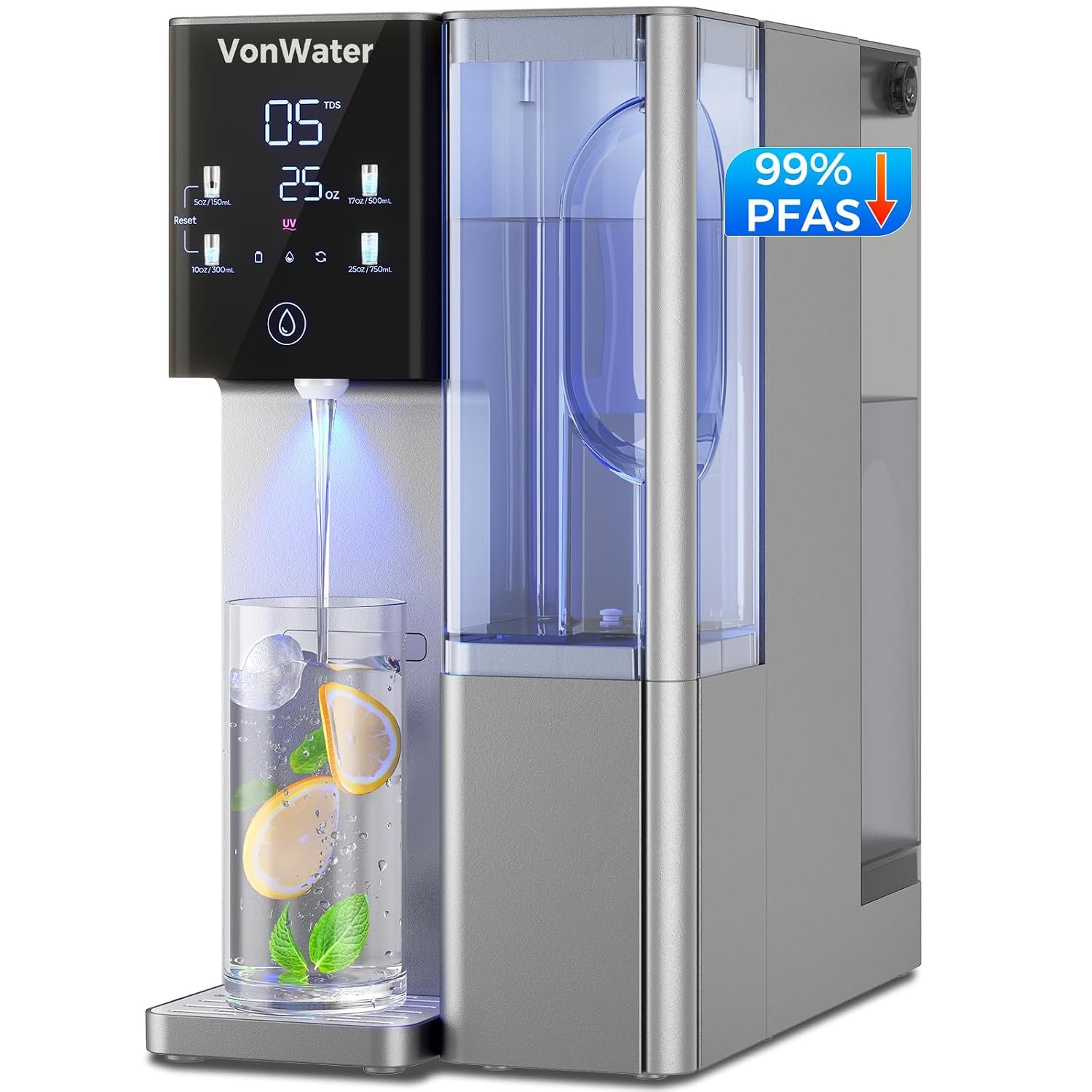 CT910G Countertop Reverse Osmosis Water Filter System, 7-Stage RO Water Filtration System, 528 Gallons Water Dispenser, 3:1 Pure to Drain, NSF 372,42,58, Reduce TDS PFAS, No Installation