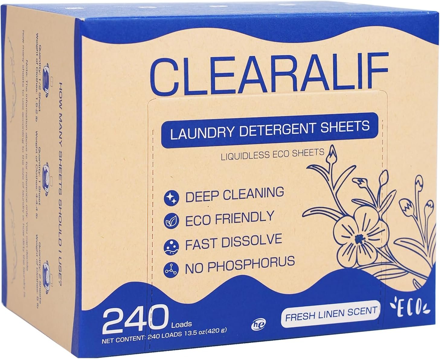 CLEARALIF Laundry Detergent Sheets, Fresh Linen, 240 Loads, Eco Strips | Eco-Friendly & Hypoallergenic, Great for Travel, Apartments & Dorms, Biodegradable Formula, Dissolves in Any Water Temp