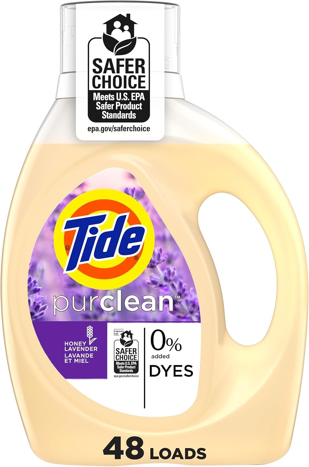 Tide Purclean HE Deep Cleaning Concentrated Liquid Laundry Detergent, Honey Lavender Scent, 48 Loads, 63 fl oz