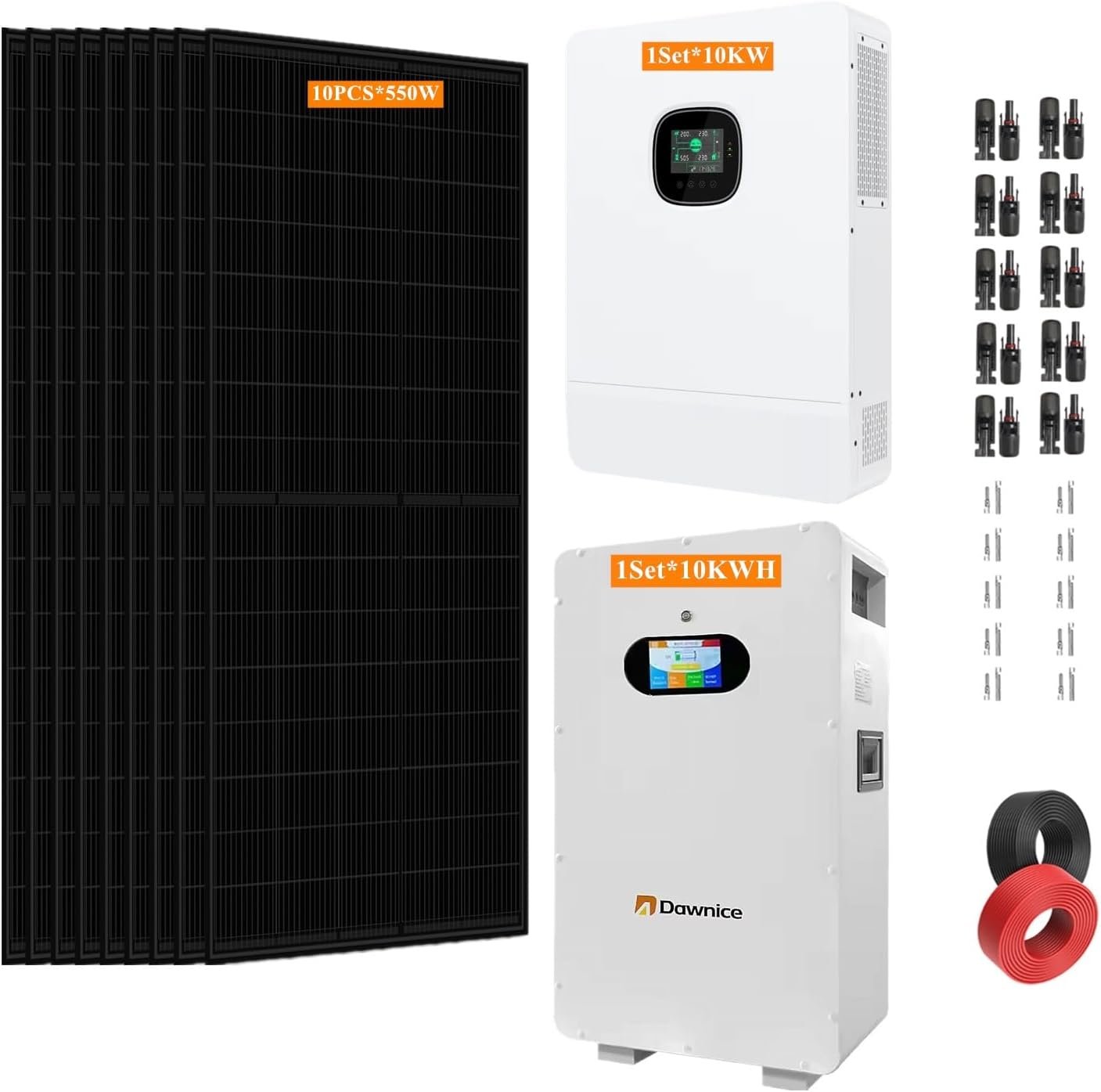 48V 10KW Off Grid Solar System Complete Kit 10KWH Kit Home Solar Power System Complete Kit with 10PCS*550W Solar Panels, 10KW Inverter, 51.2V 206Ah 10KWH LiFeP04 Battery