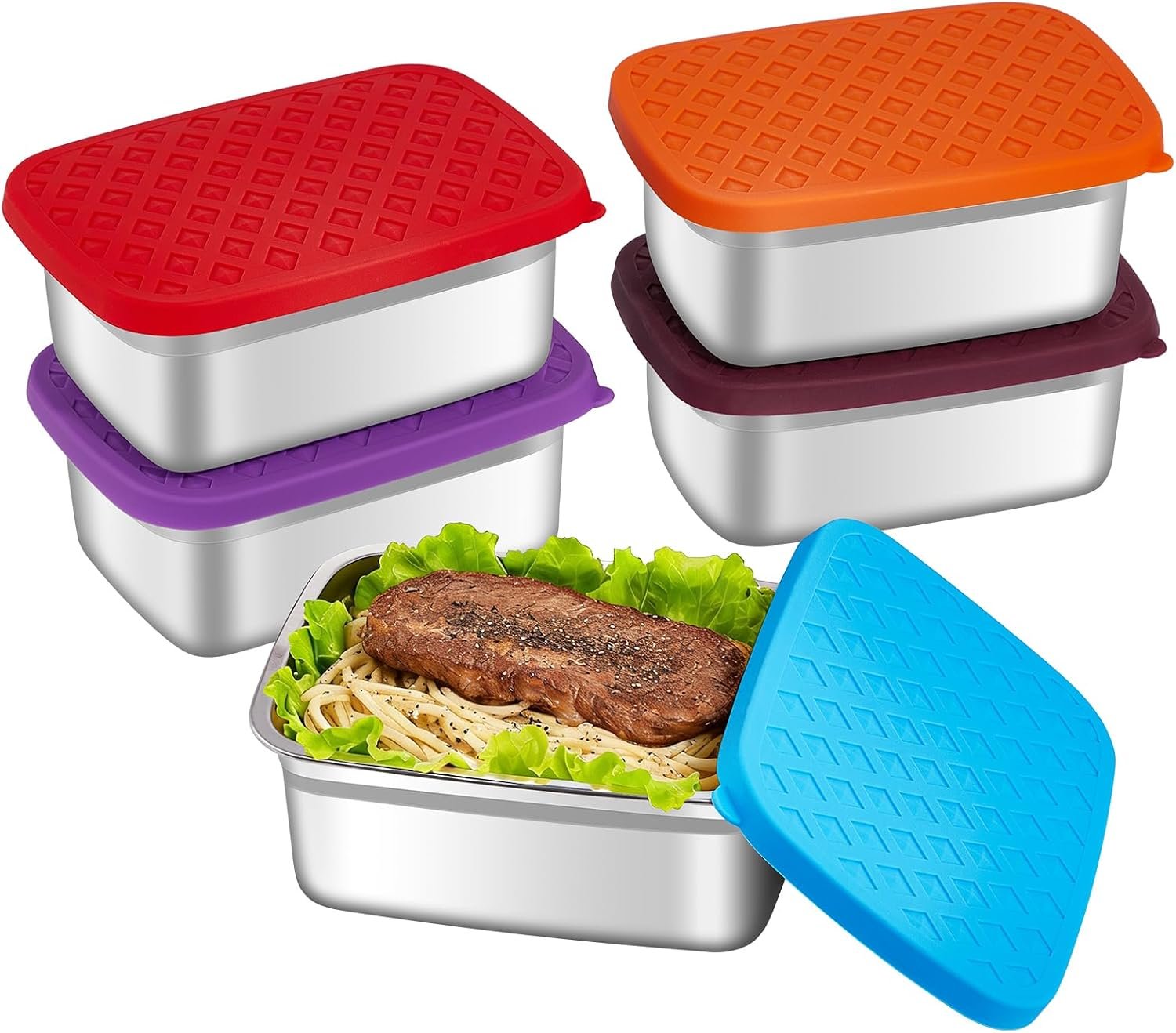 GIUOIDUO 5 Pack Heavy Duty Stainless Steel Food Containers – Extra Thick BPA-Free Storage Boxes with Leakproof Silicone Sealed Lids for Meal Prep