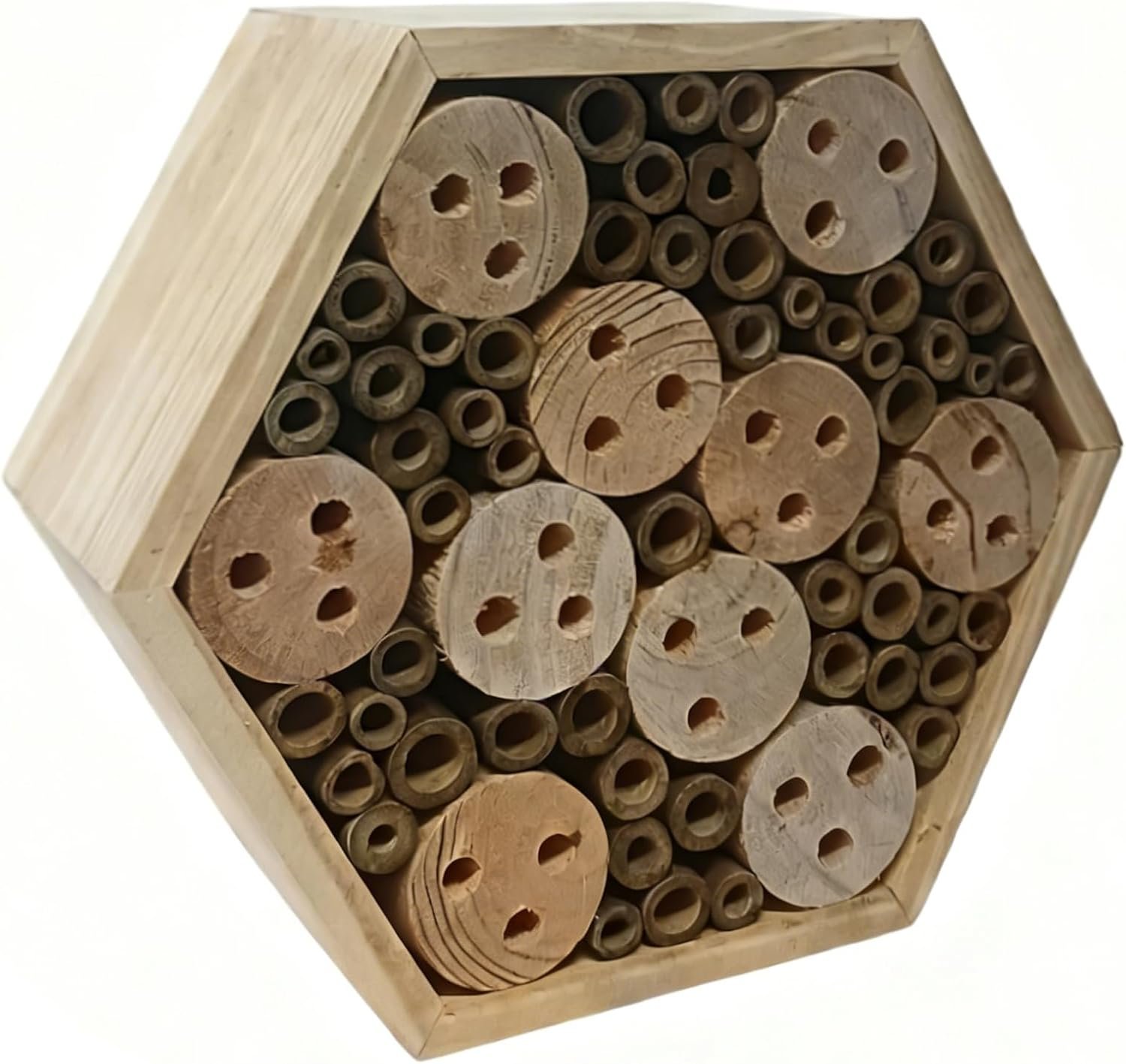 Lovebird Wooden Bee Hotel Insect House for Garden,Patio & Backyard, Natural Wood Mason Bee Habitat (20cm x 20cm x 10cm)