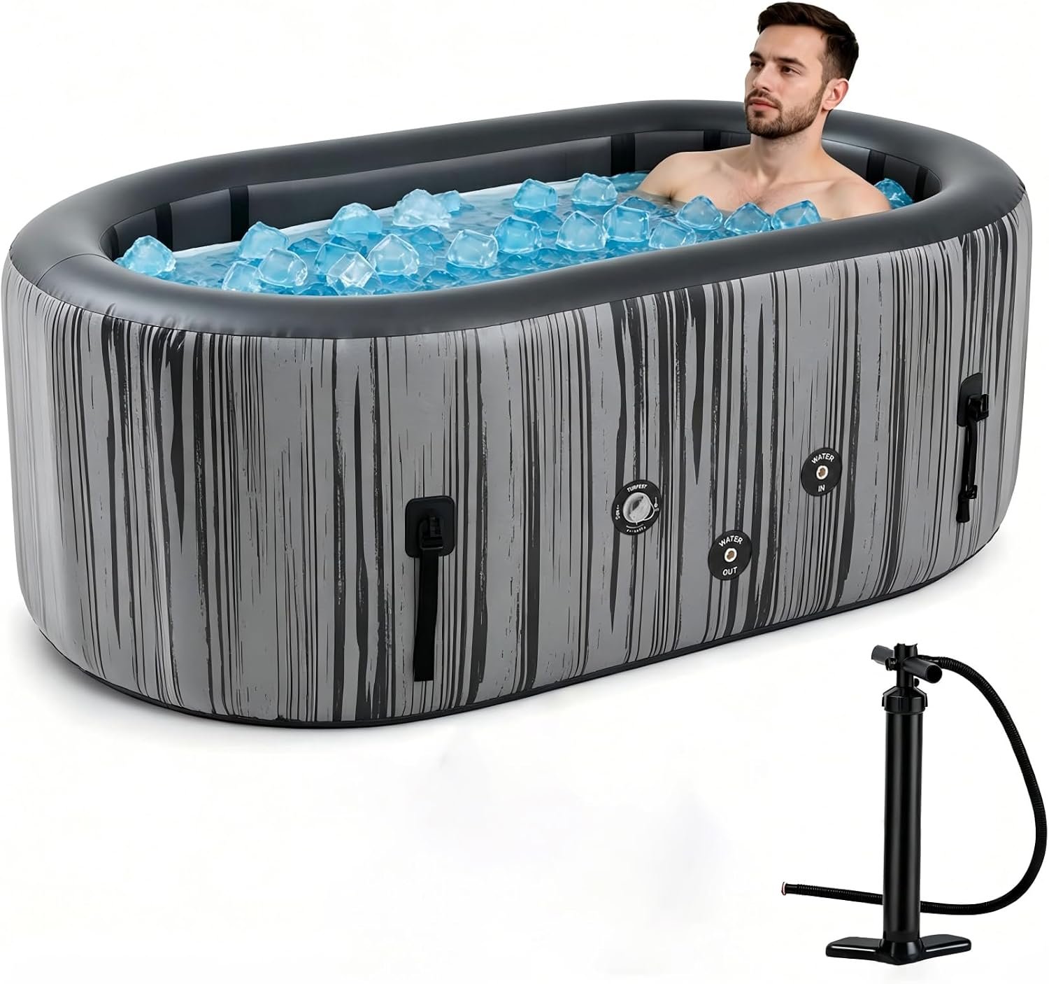 Upgrade 179 Gal XXL Ice Bath Tub Fits Tall 6’7″ Athletic, Water Chiller Compatible Cold Plunge Tub for Recovery, 5-Layer Portable Inflatable Ice Bathtub with Lid for Indoor Outdoor Use, Gray