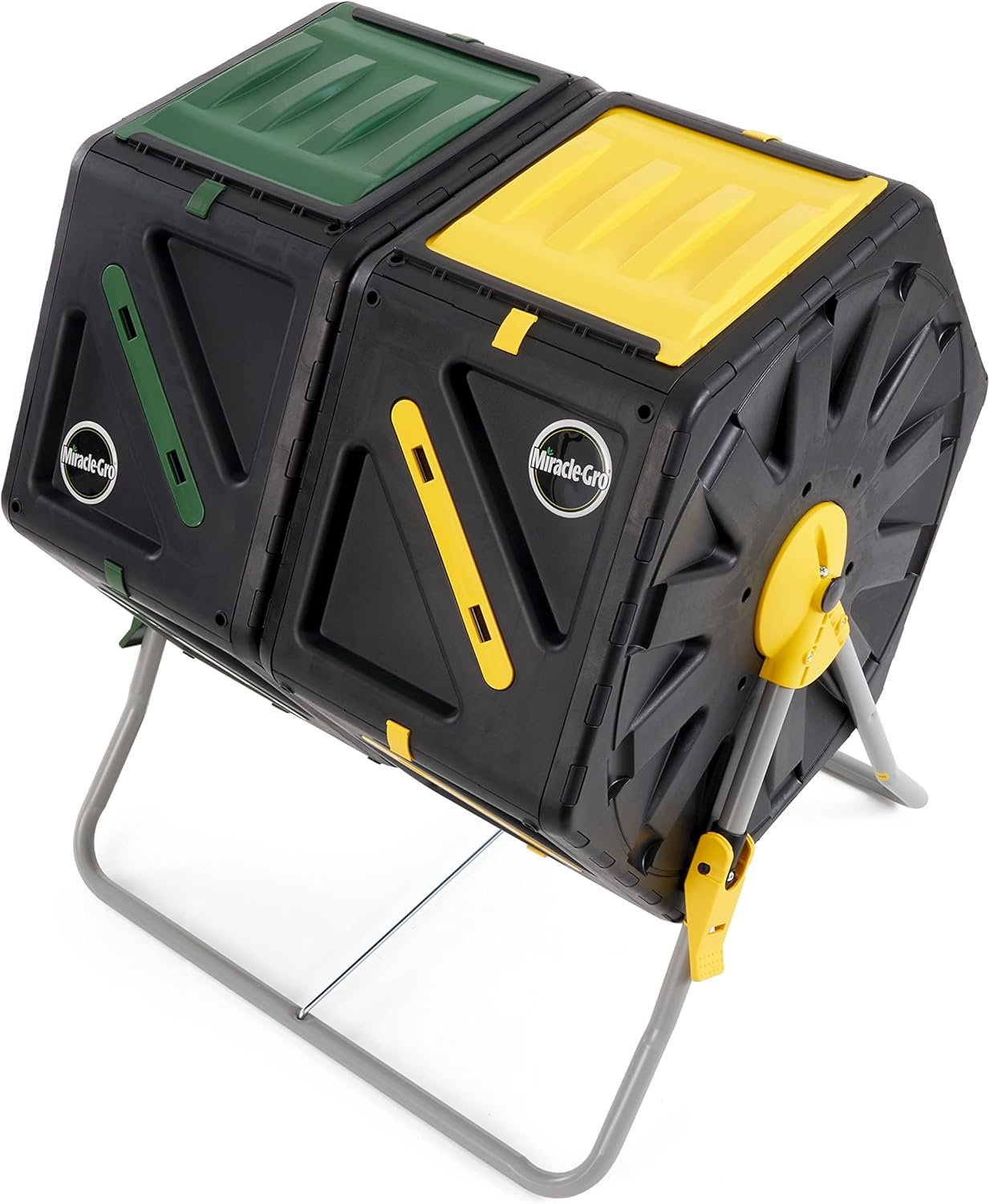 Miracle-Gro Dual Chamber Compost Tumbler – Easy-Turn, Heavy-Duty Outdoor Bin Composter with 2 Sliding Doors (2×18.5 Gal/70L