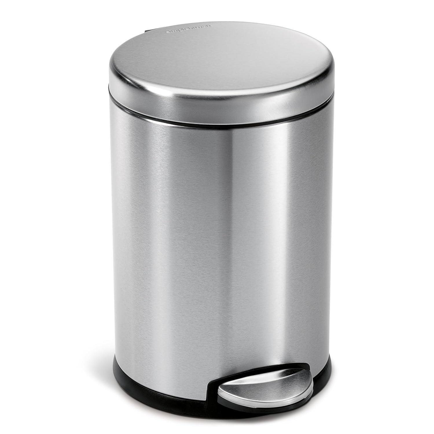 simplehuman Round Step Can, 4.5L / 1.2 Gallon Compact Bathroom Trash Can, 150,000-Step Pedal, Lid Shox® Silent Close, Removable Inner Bucket, Brushed Stainless Steel