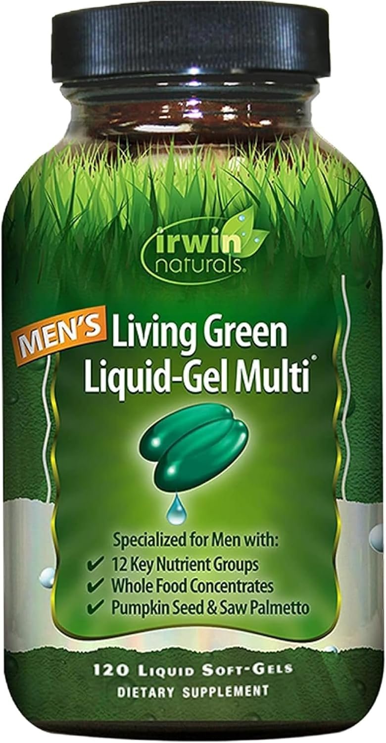 Irwin Naturals Men’s Living Green Daily Multivitamin – 120 Liquid Soft-Gels | Daily Men’s Nutrition | 70 Nutrients + Omega Oils | Energy, Brain & Prostate Support