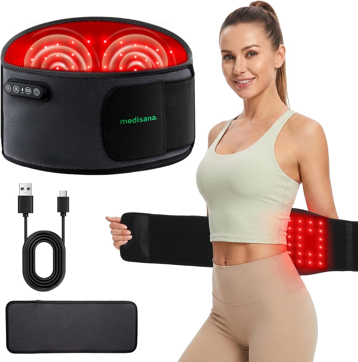 Medisana Red Light Therapy for Body with Heat and Vibration, Red Light Belt