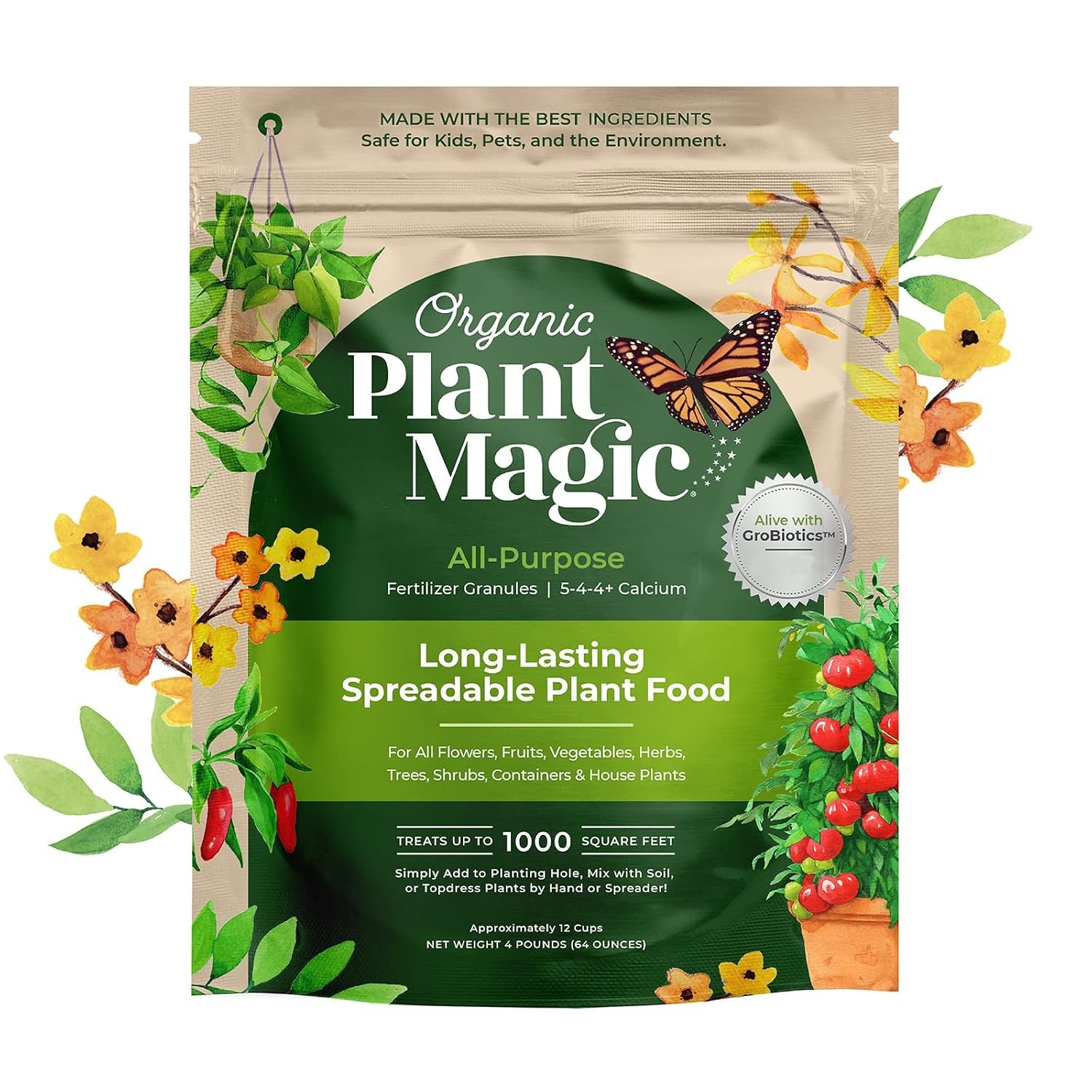 Organic Plant Magic – Truly Organic™ Slow Release Granular Fertilizer : Long-Lasting Plant Food Granules – Indoor & Outdoor Flowers, Vegetable Gardens, Fruit Trees, Shrubs, House Plants [One 4 lb Bag]
