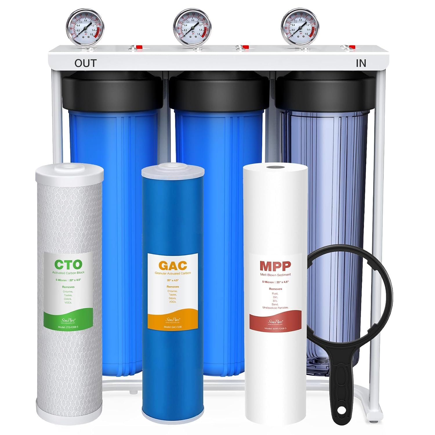 SimPure Whole House Water Filter System 3-Stage 20″ *4.5″ Pre-Filtration