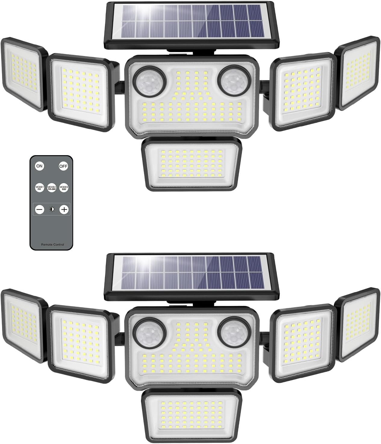 Solar Lights Outdoor, 6000LM 310 LEDs Dual Motion Sensor Solar Flood Lights 6 Heads Security Wall Lights, IP65 Waterproof, Remote Control for Garden, Outside, Backyard, 2 Pack
