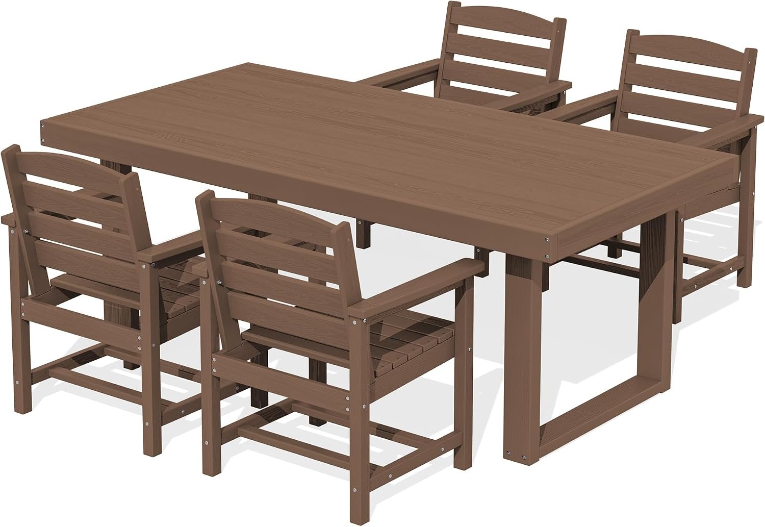 SERWALL HDPE Outdoor Dining Set for 4, 67” Patio Table and Chairs Set | with Armchair Seat