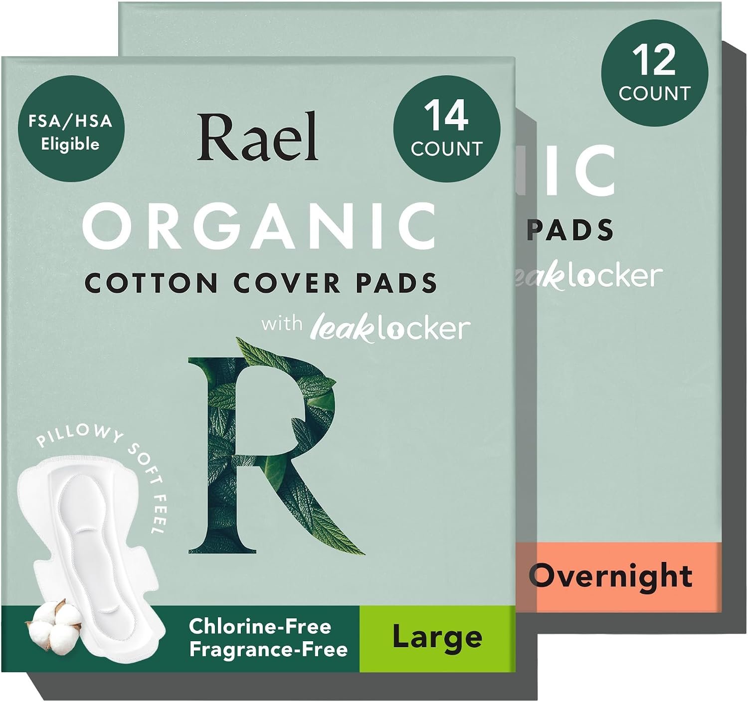 Rael Organic Cotton Cover Large & Overnight Pads, Heavy Absorbency (Bundle) | Sanitary Napkins, Period Pads with Wings for Women, Ultra Thin, Unscented, Period Essentials, Feminine Care