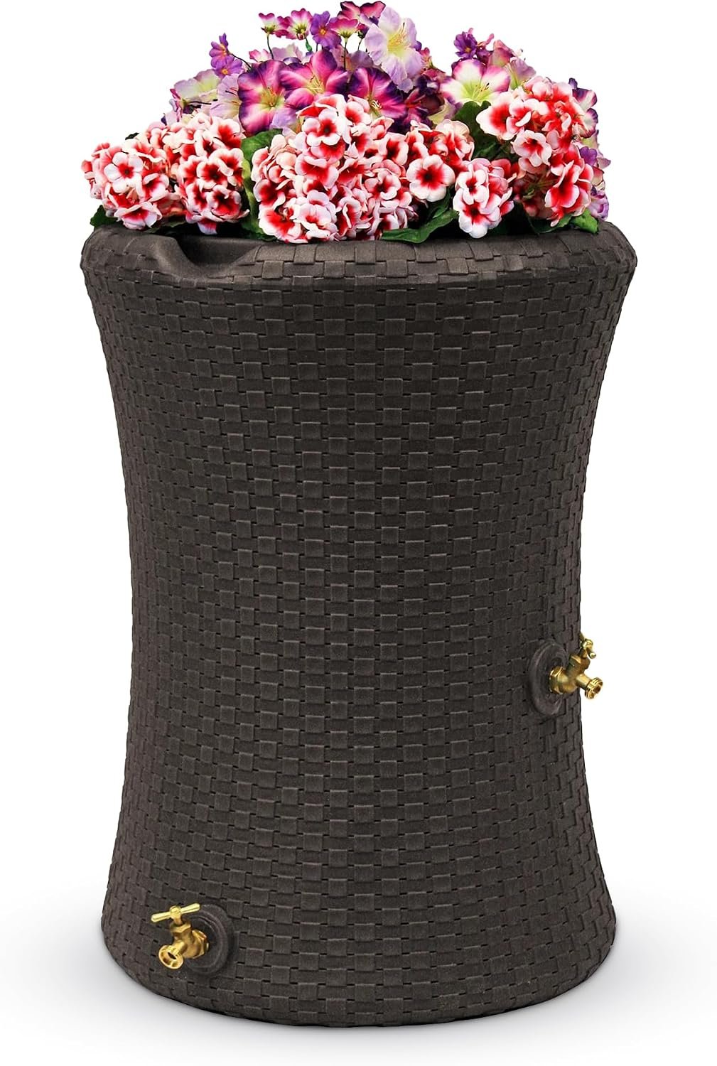 Impressions Nantucket Rain Water Collection Barrel, 50 Gallon | Dark Brown Rainwater Catcher, Outdoor Home Water Storage Collector with Garden Planter and Metal Spigots