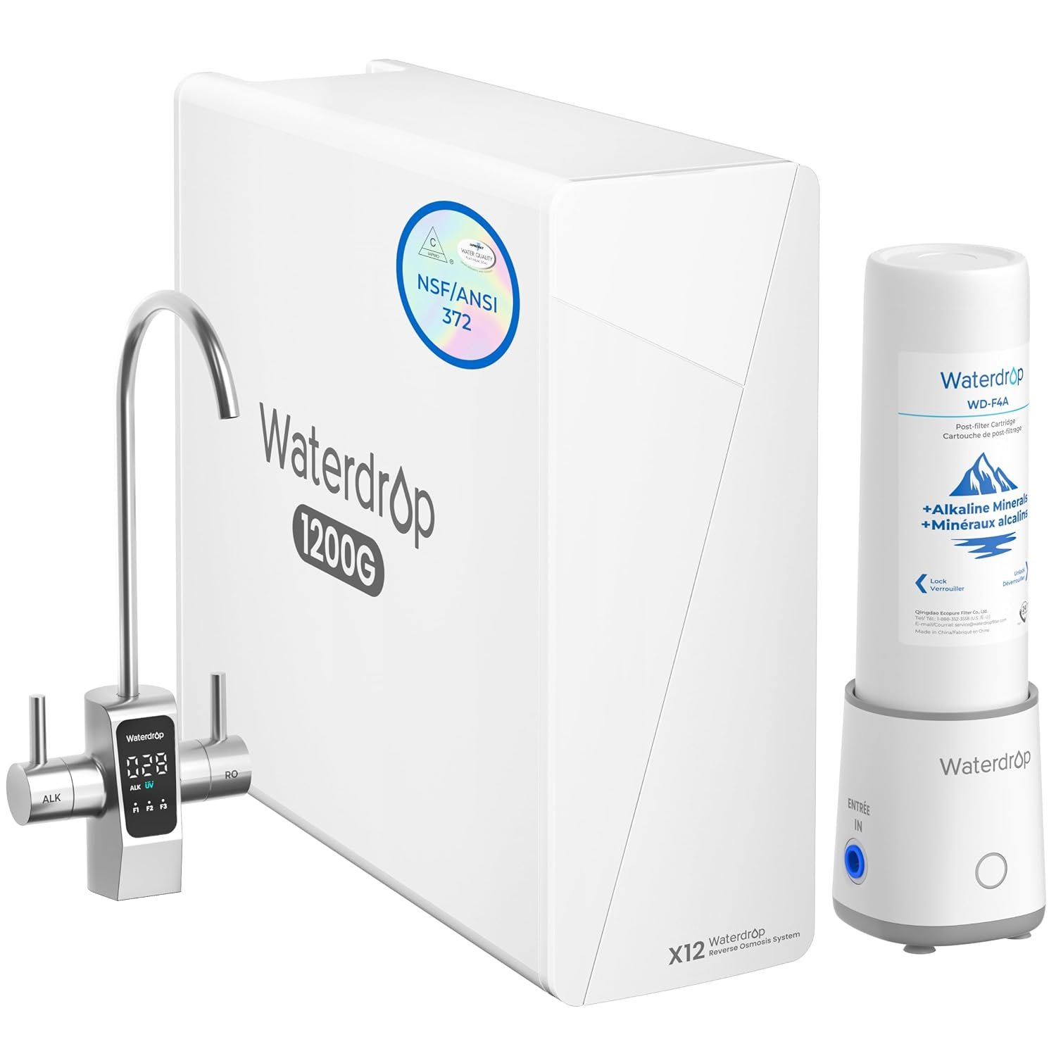 Waterdrop X12-Plus Dual Flow RO Water Filter System, Alkaline Mineral pH+