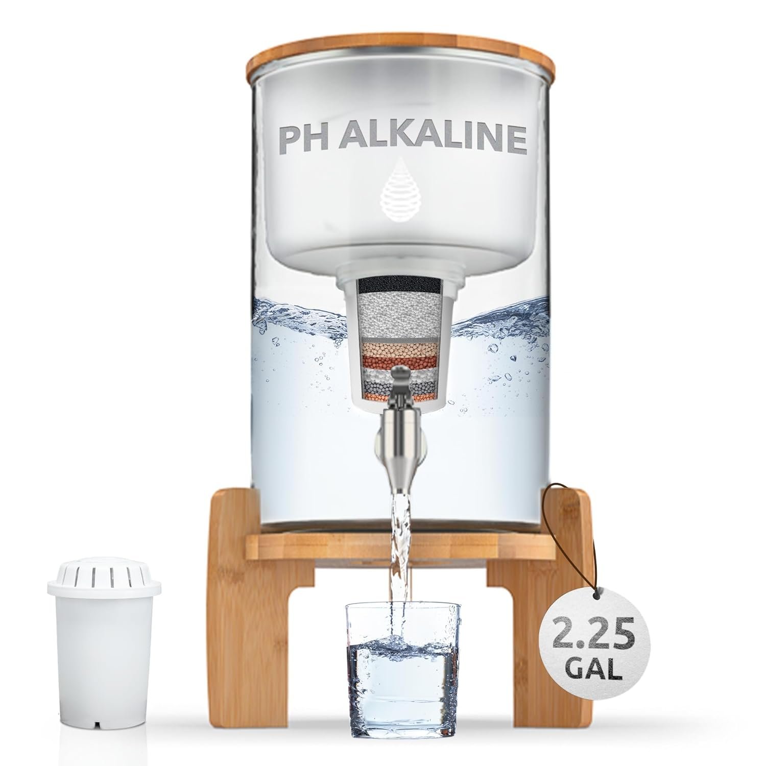 Invigorated Water pH Recharge Glass Alkaline Water Filter Dispenser System