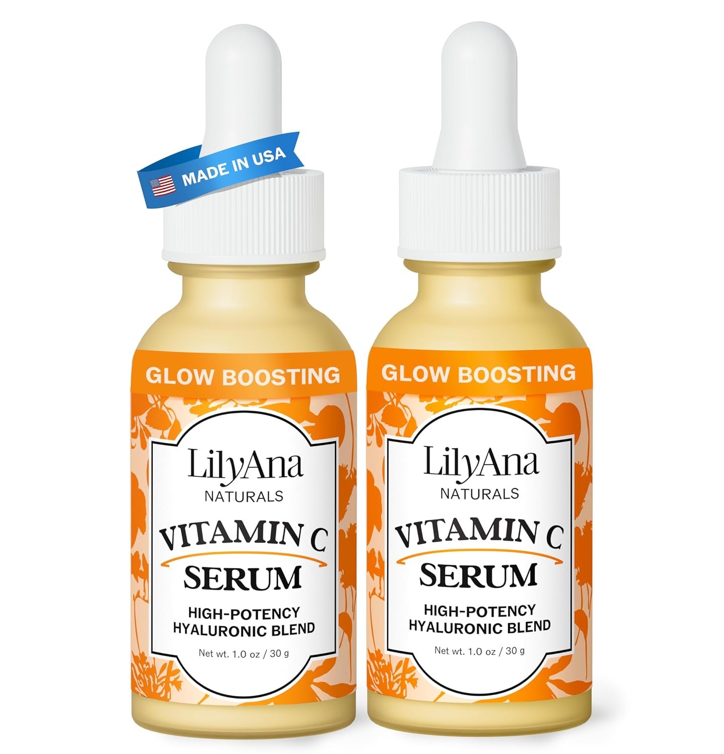 LilyAna Naturals Vitamin C Serum for Face – with Hyaluronic Acid and Vitamin E, Anti Aging Serum, Reduces Age Spots and Sun Damage, Promotes Collagen and Elastin (Double Pack)