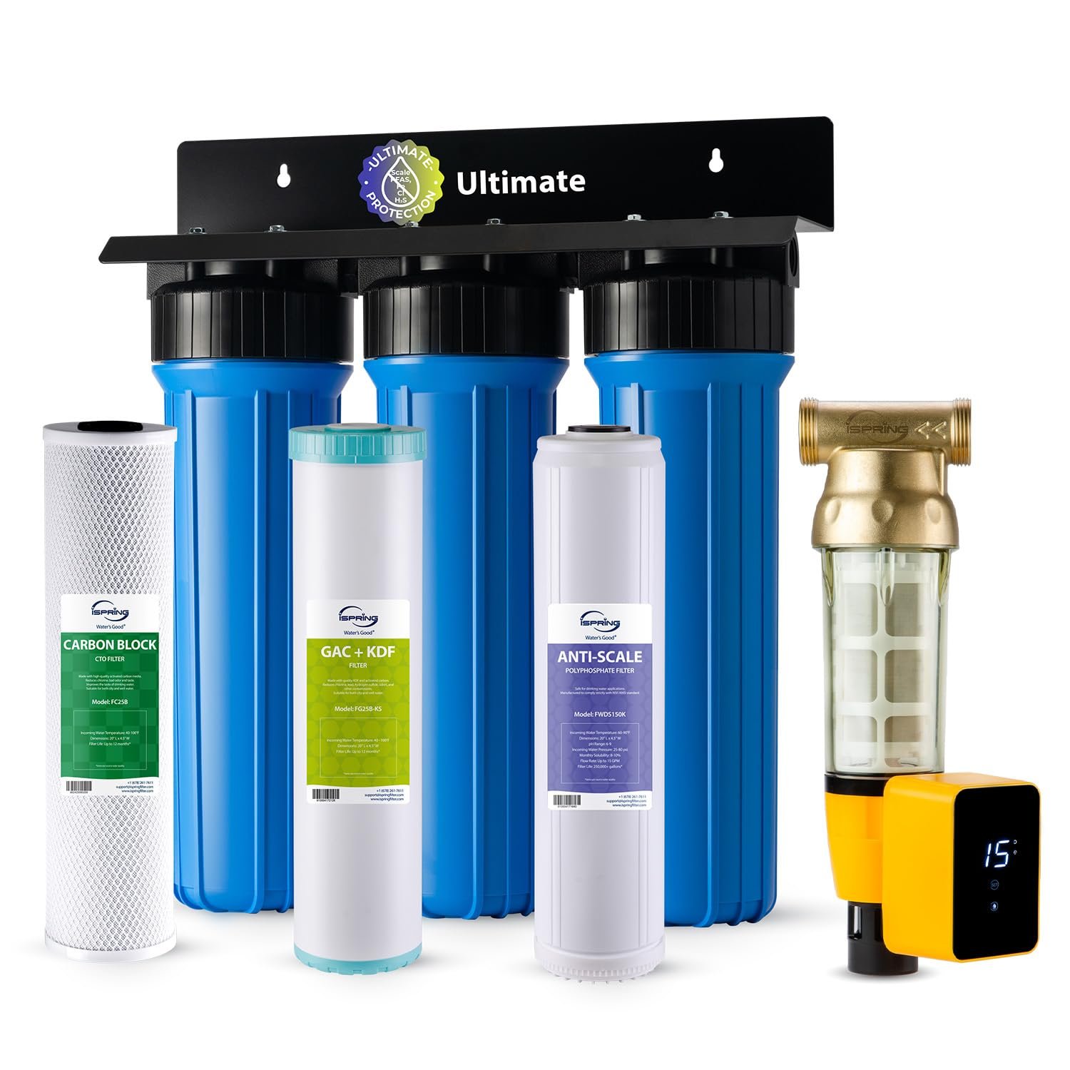 iSpring Ultimate Whole House Water Filter w/Auto-Flush Sediment Filter