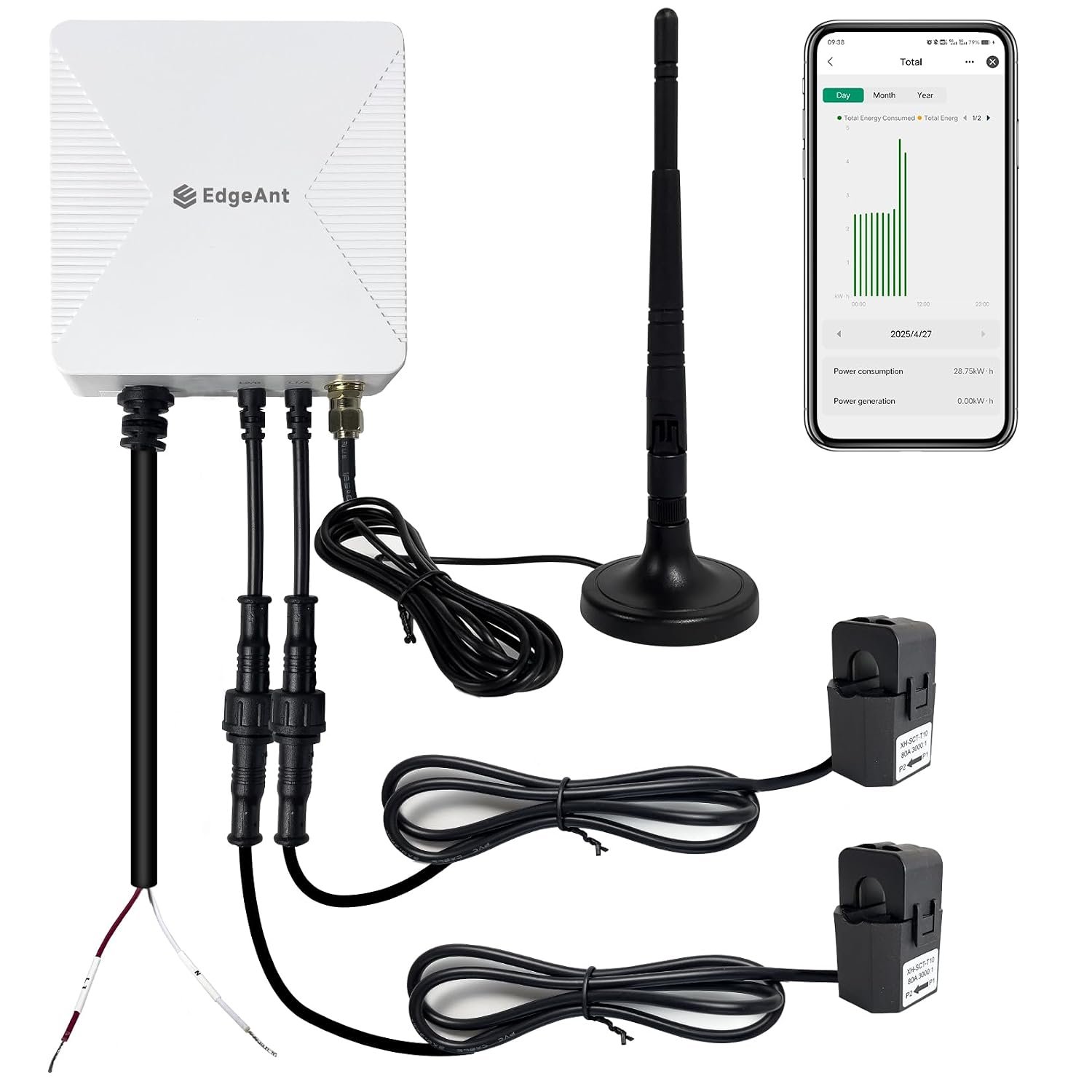 WiFi Energy Monitor with 2 * 80A Clamps, Real-Time Electricity Tracking, Smart Home Power Management, WiFi Meter Solar/Net Metering, Home Energy Automation and Control