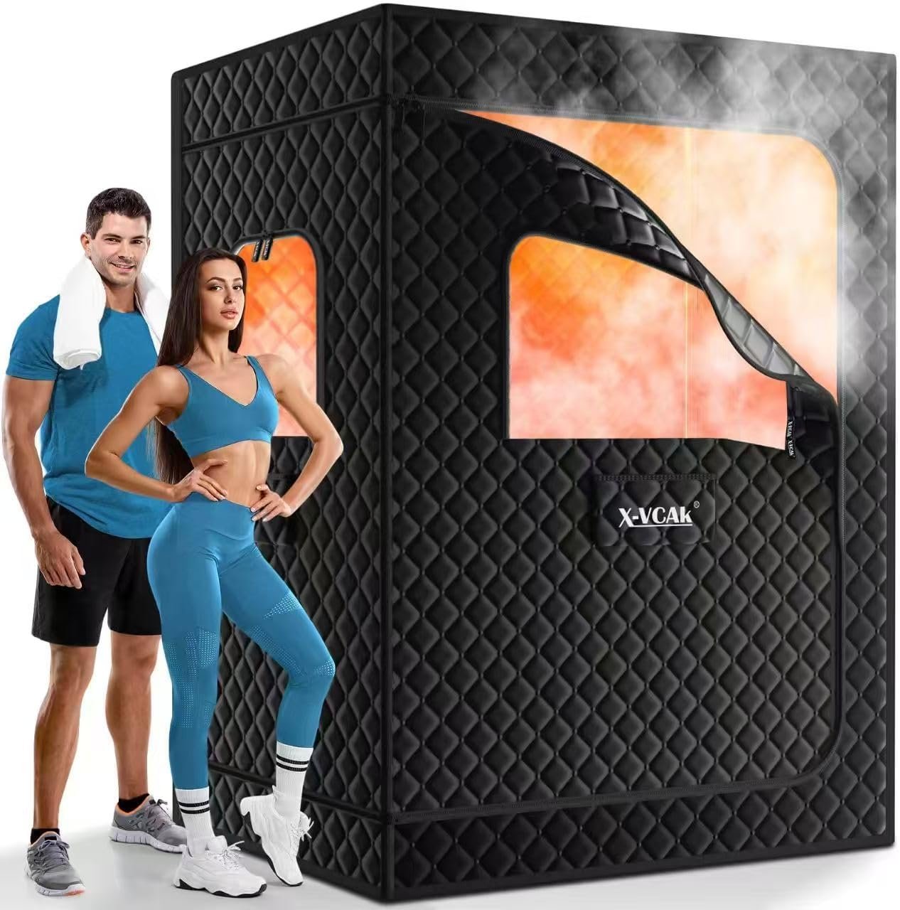 X-Vcak Upgraded 2 Person Sauna, Portable Sauna with 5 Layer Waterproof, Portable Steam Sauna Tent with 2 Steamers, 2 Folding Chair, 71”x 49”x 36″