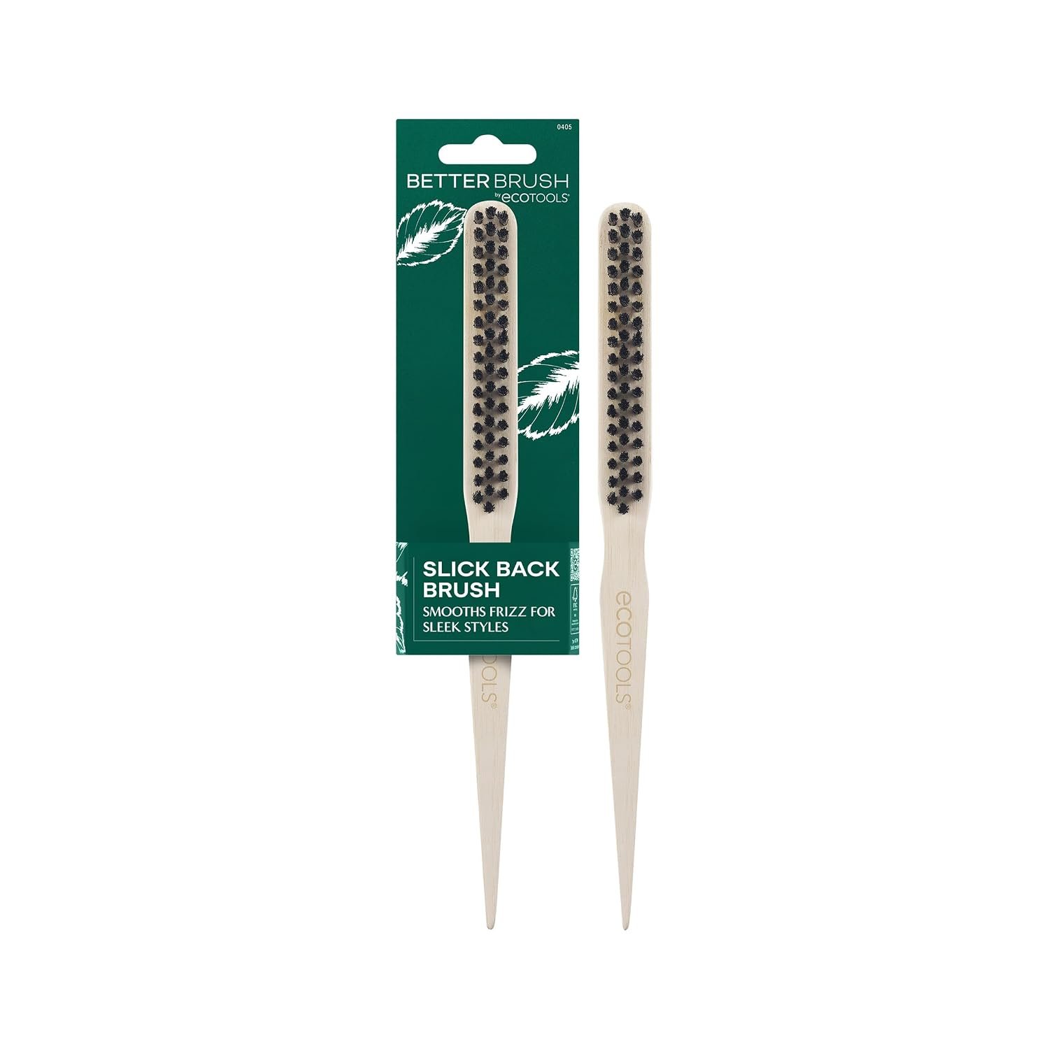 EcoTools Slick Back Hairbrush, Small Brush for Ponytail or Bun, 1 Count | Tames frizz and flyaways, boar hair brush for slick styles, hair brush for curly hair, vegan bristles, bamboo handle