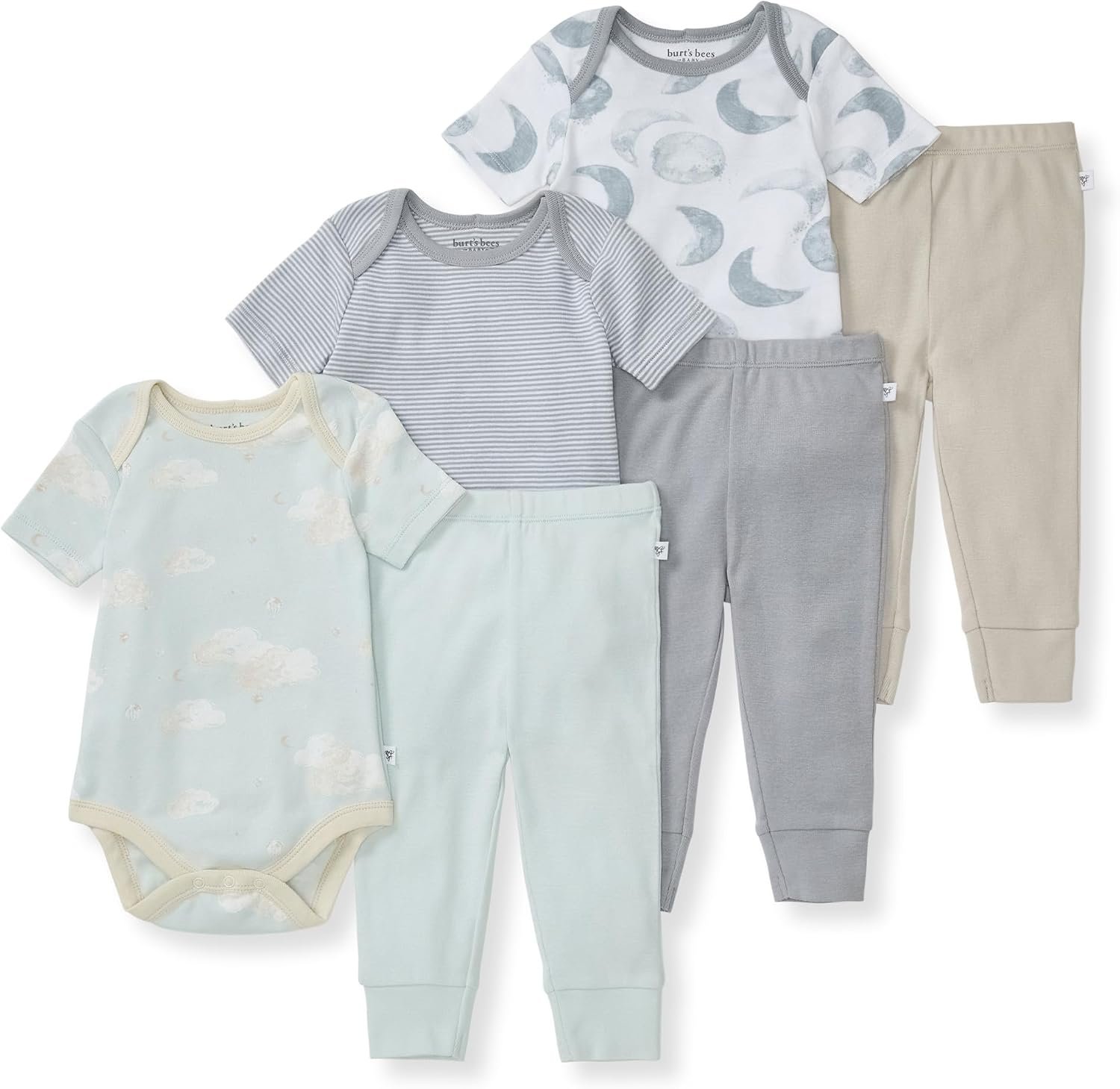 Burt Bees – 6Pk Baby Girl Organic Cotton Bodysuit & Pant Set, Ranunculus