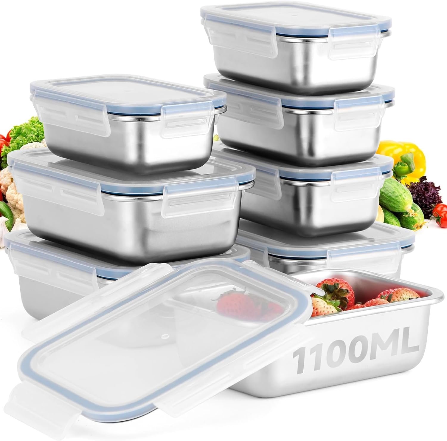 Cykorxicc 8-Piece 304 Stainless Steel Lunch Bento Box with Lids, Leakproof & Airtight Food Containers, Oven/Freezer/Dishwasher Safe,for Work,Travel, School