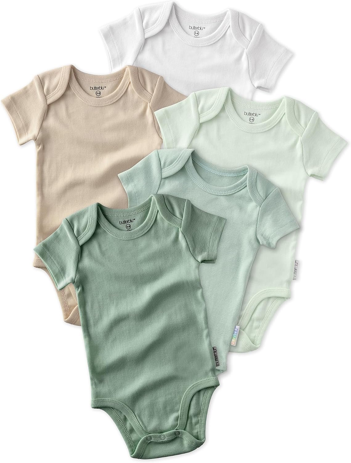 Butterblu Avery Multipack Short Sleeve Bodysuits 100% Organic Cotton | GOTS certified Organic Cotton for Baby & Toddler Girls, Boys, Easy Snap On Closure, Machine Wash, 5-Pack, 10-Pack