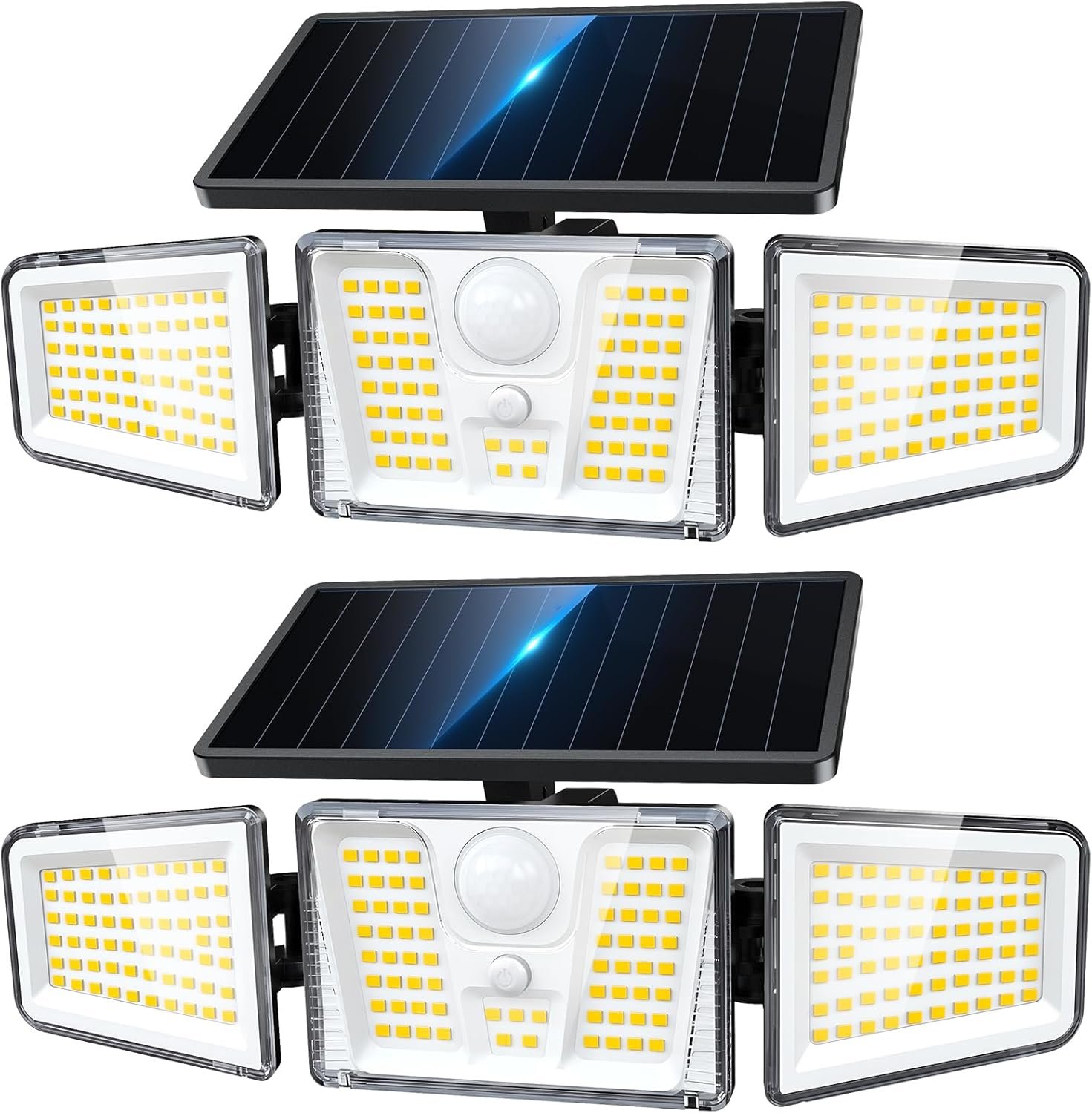 KOOPER Solar Flood Lights, 210 LED Motion Sensor Outdoor Lights, Solar Motion Lights Outdoor Waterproof, 3 Heads 300° Wide Angle Outdoor Security Lights for Yard Patio Garage Entryways, 2 Pack, Black