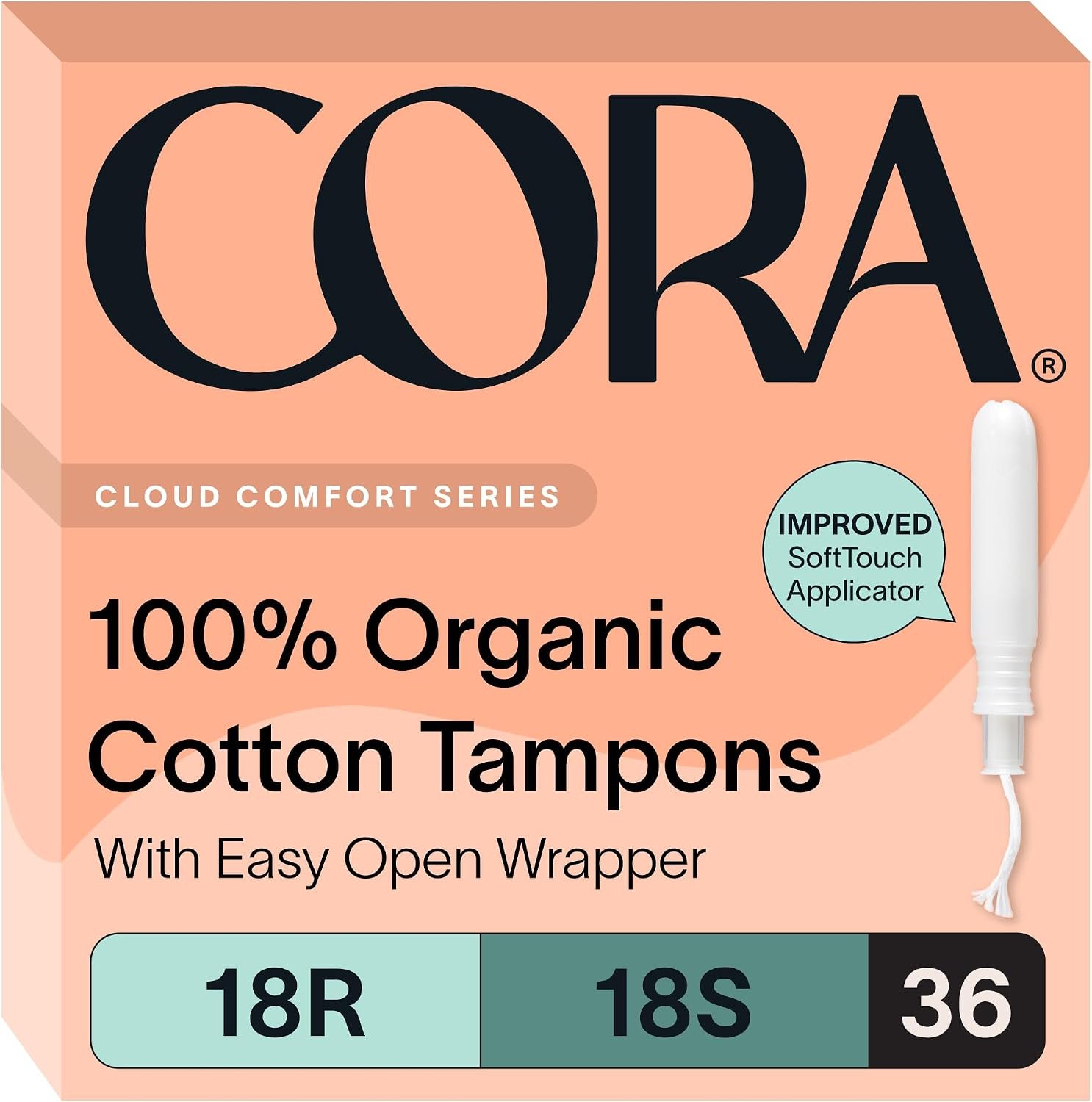 Cora Organic Cotton Tampons Multipack (18 Regular, 18 Super Tampons)