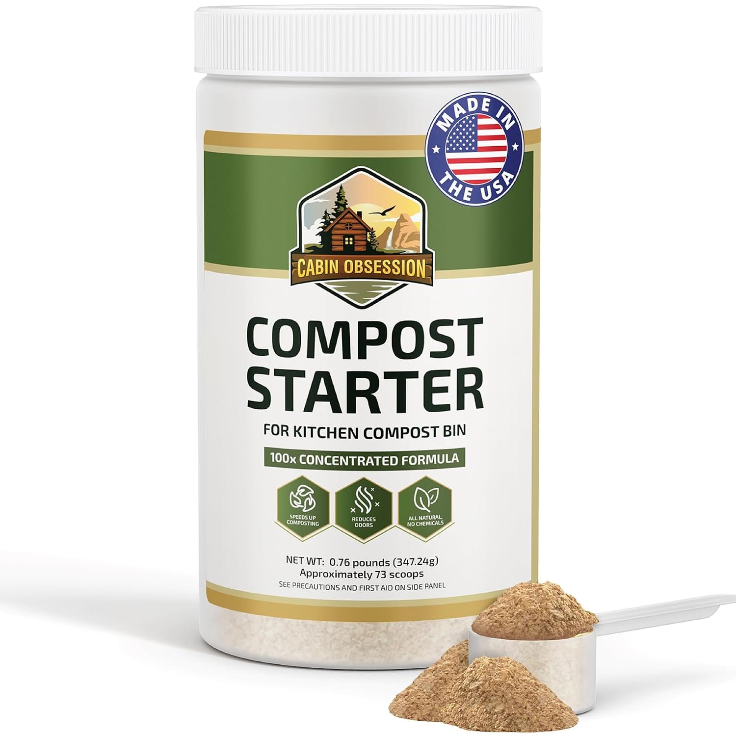 Compost Starter – 100x Concentrated All Natural Compost Accelerator for Countertop Kitchen Bin – Odor-Free, Fast-Acting Microbial Formula – Approximately 73 Scoops