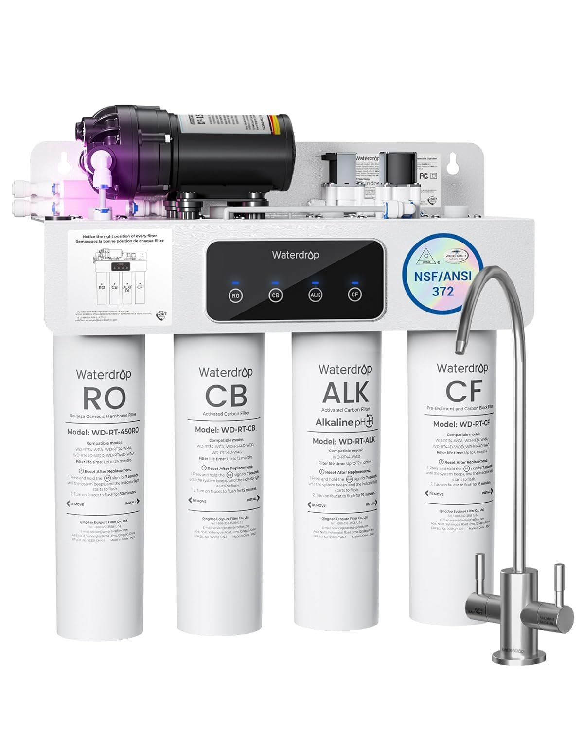 Waterdrop T4-A Alkaline Mineral Tankless Reverse Osmosis System, Dual Flow
