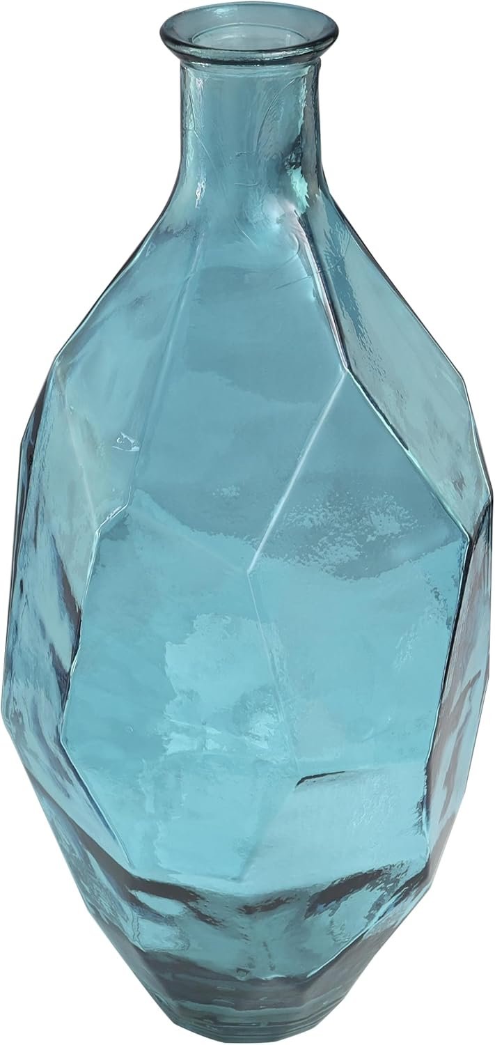 Deco 79 Recycled Glass Handmade Tall Spanish Bottleneck Vase, 10″ x 11″ x 24″, Teal