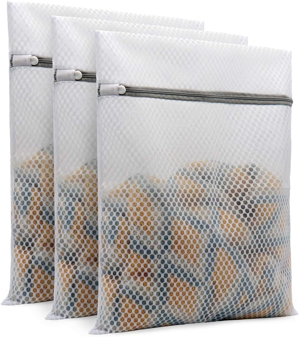 Muchfun 3Pcs Durable Honeycomb Mesh Laundry Bags for Delicates 12×16 Inches | (3 Medium)