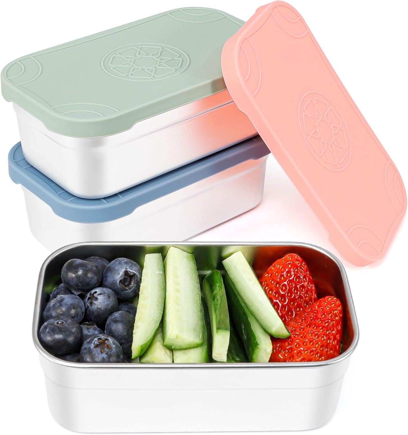 Caperci 3-Pack Large Stainless Steel Snack Containers with Silicone Lids – 15oz Reusable Small Food Storage Deli Containers for Snacks & Meal Prep, Leak-Proof, Easy Open & BPA-Free (440ML)