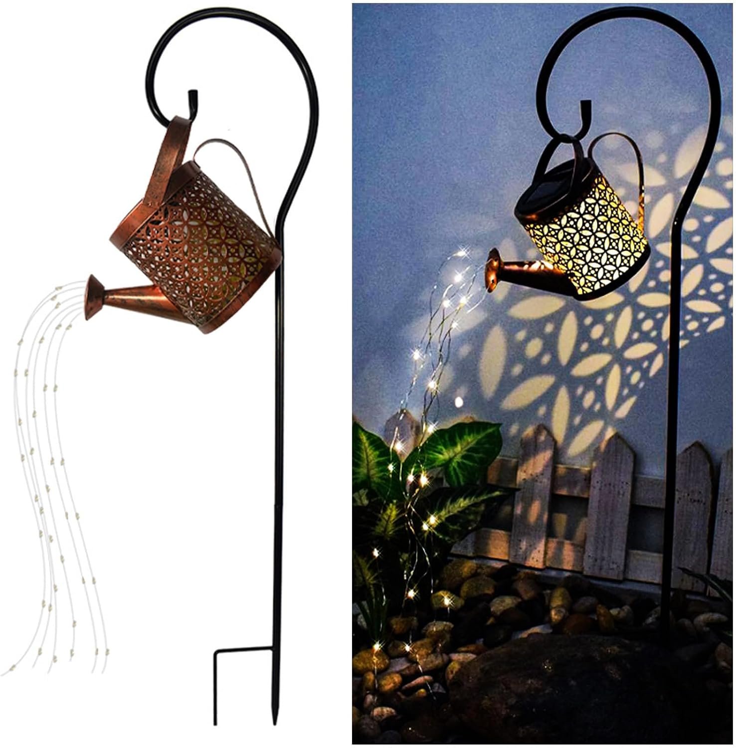 Merrytech Solar Watering Can Gardening Birthday Gifts for Mom Women Grandma | Solar Lanterns Outdoor Waterproof Garden Decor Ornaments,Metal Yard Art Path Light,Outside Patio Decorations,with Hook,Large