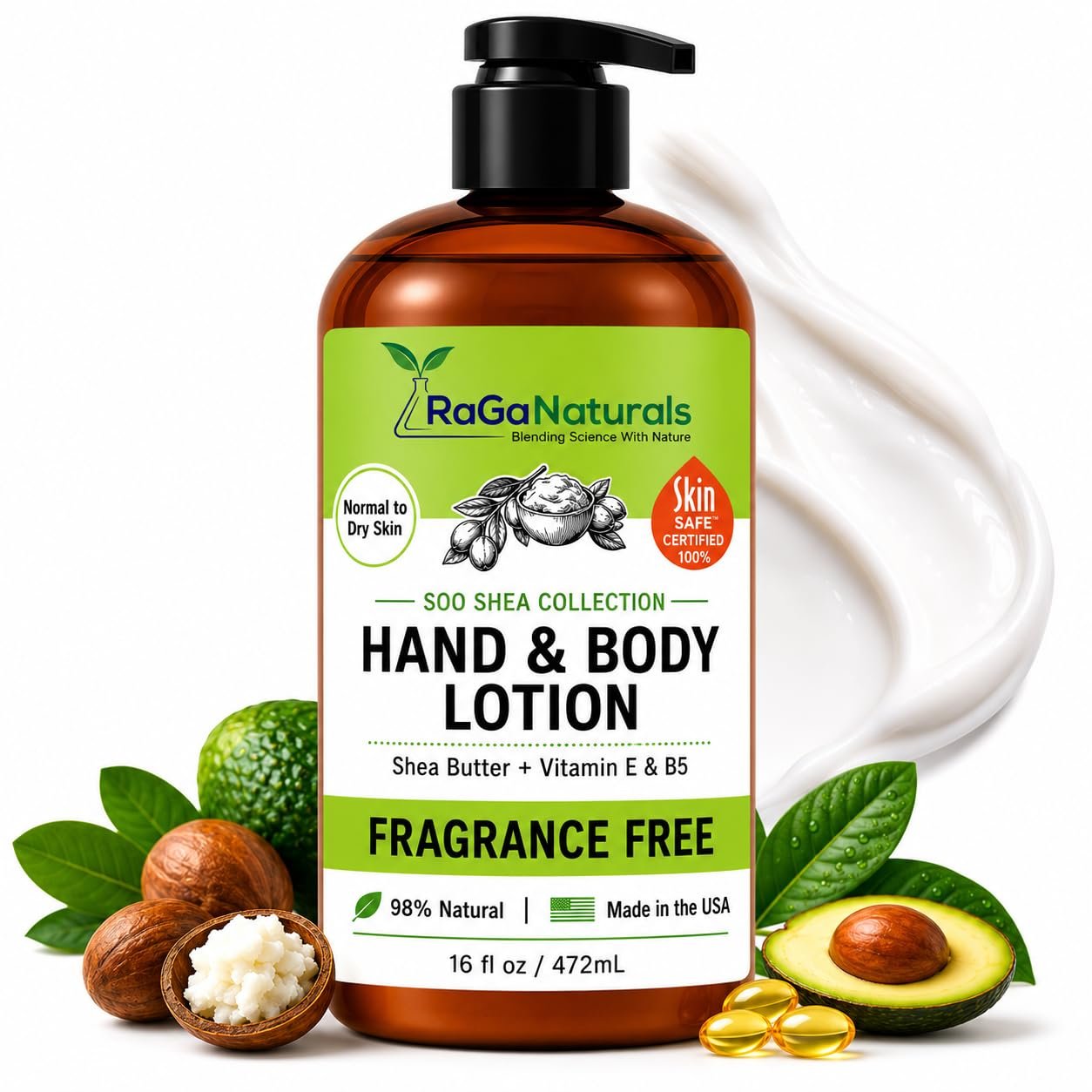 RaGaNaturals Unscented Hand & Body Lotion for Extremely Dry Skin – Hydrating Natural Non-Toxic Formula, Shea Butter, Avocado Oil & Vitamin E, Fragrance Free – Women, Men, Kids & Baby – 16 Oz