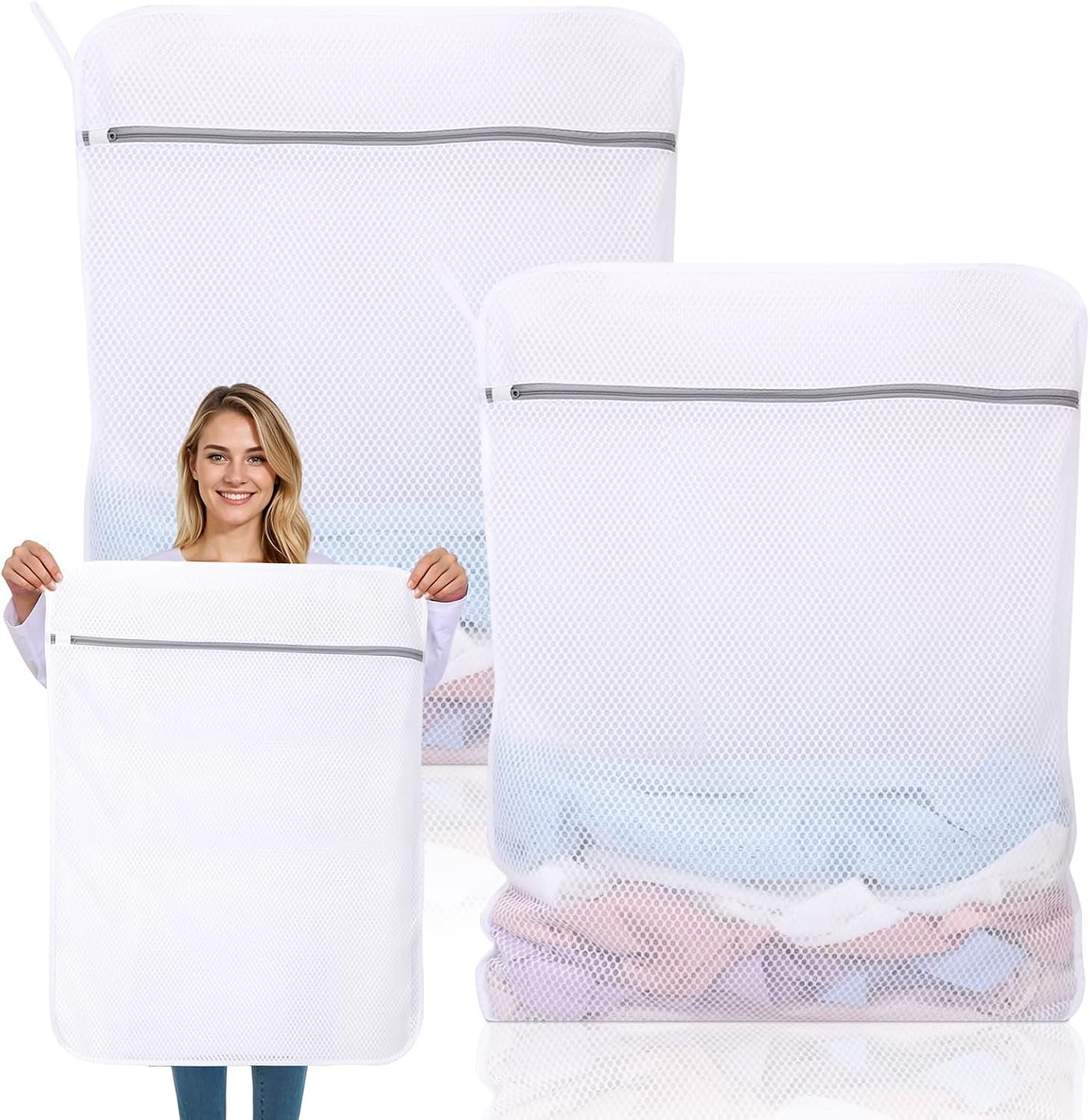 2 Pack XX-Large Mesh Laundry Bags for Delicates, 24 x 32 Inches | 120gsm Honeycomb Mesh, Protect Delicates, Sturdy Zipper, Reusable, Washer & Dryer Safe, For College, Dorm, Home and Travel