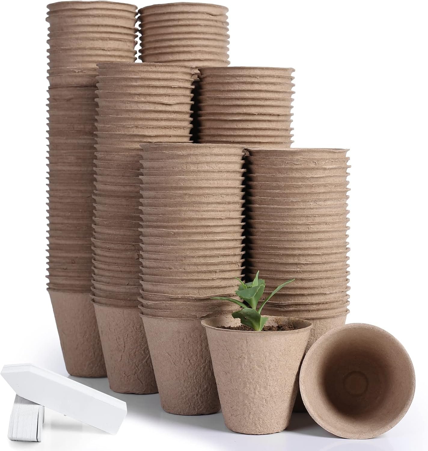 200-Pack 3.15 Inch Peat Pots for Seedling with 200 Pcs Plant Labels,Outdoor Garden Germination Nursery Pots,Biodegradable Seed Starter Pots Kits