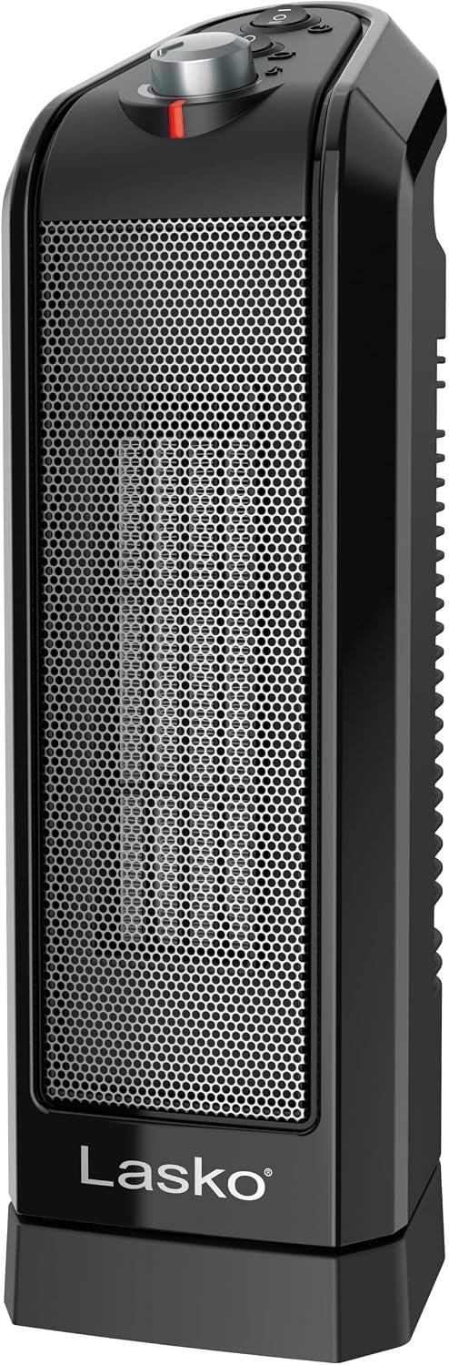 Lasko Oscillating Ceramic Tower Space Heater for Home with Overheat Protection, Adjustable Thermostat, and 2 Speeds, 15.7 Inches, Black, 1500W, CT16450