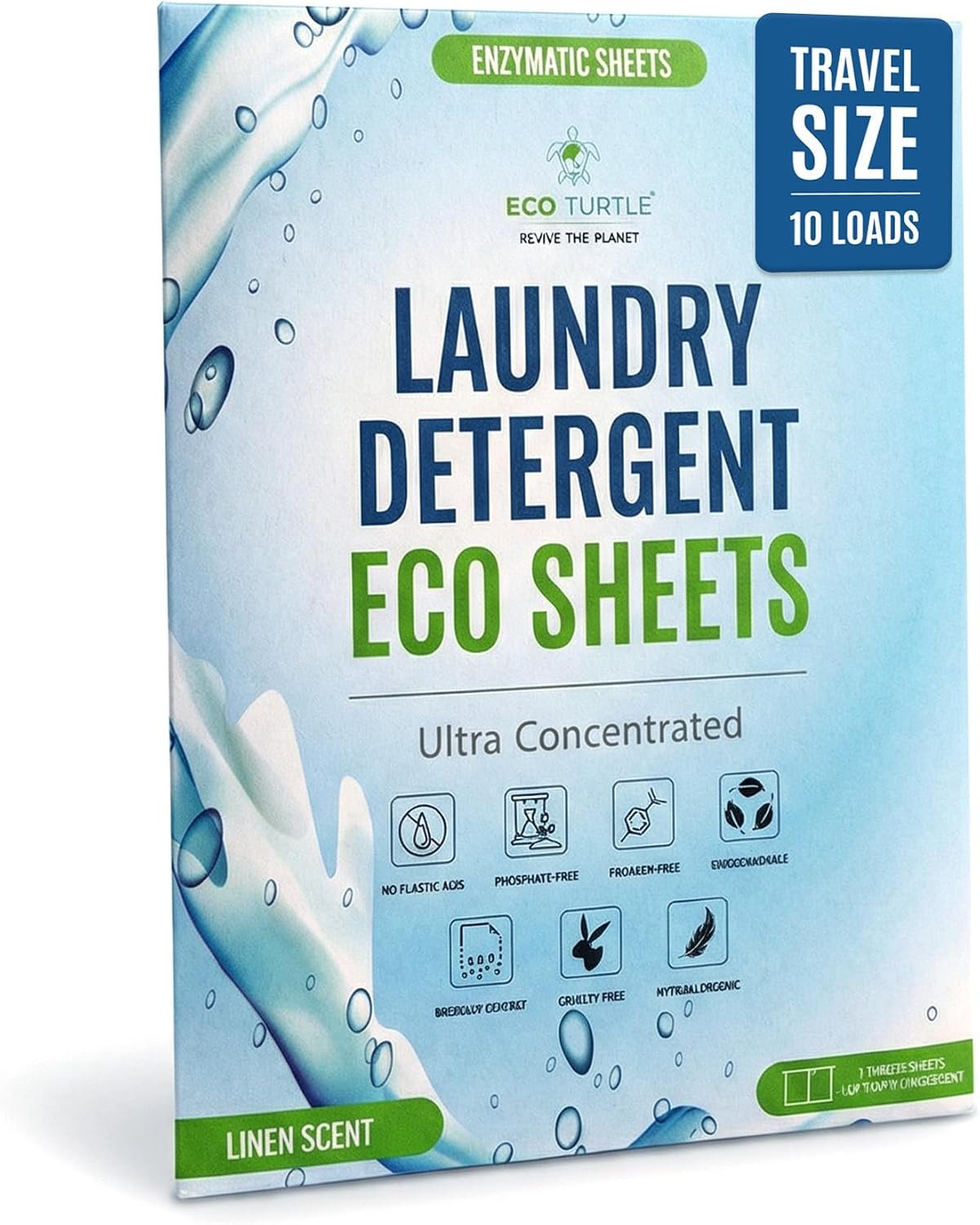 Eco-Friendly Travel Size Laundry Detergent Sheet 10 Load Ultra Concentrated | Stain-Fighting Enzymes & Plant Powered, Compact Washer Sheets, Pocket Friendly, Hot/Cold Cycles, Tough on Stains & Odor