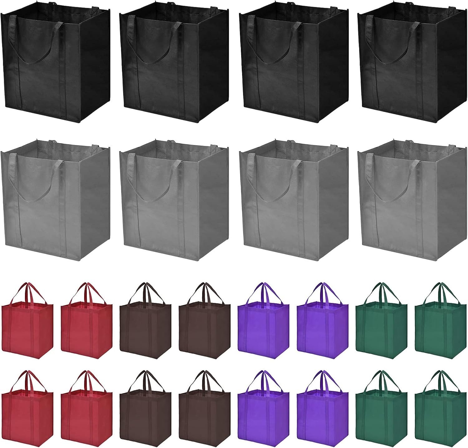 JERIA 24-Pack Reusable Grocery Bags，Large Washable Foldable Shopping Bags，Heavy Duty Tote Bags with Reinforced Handles